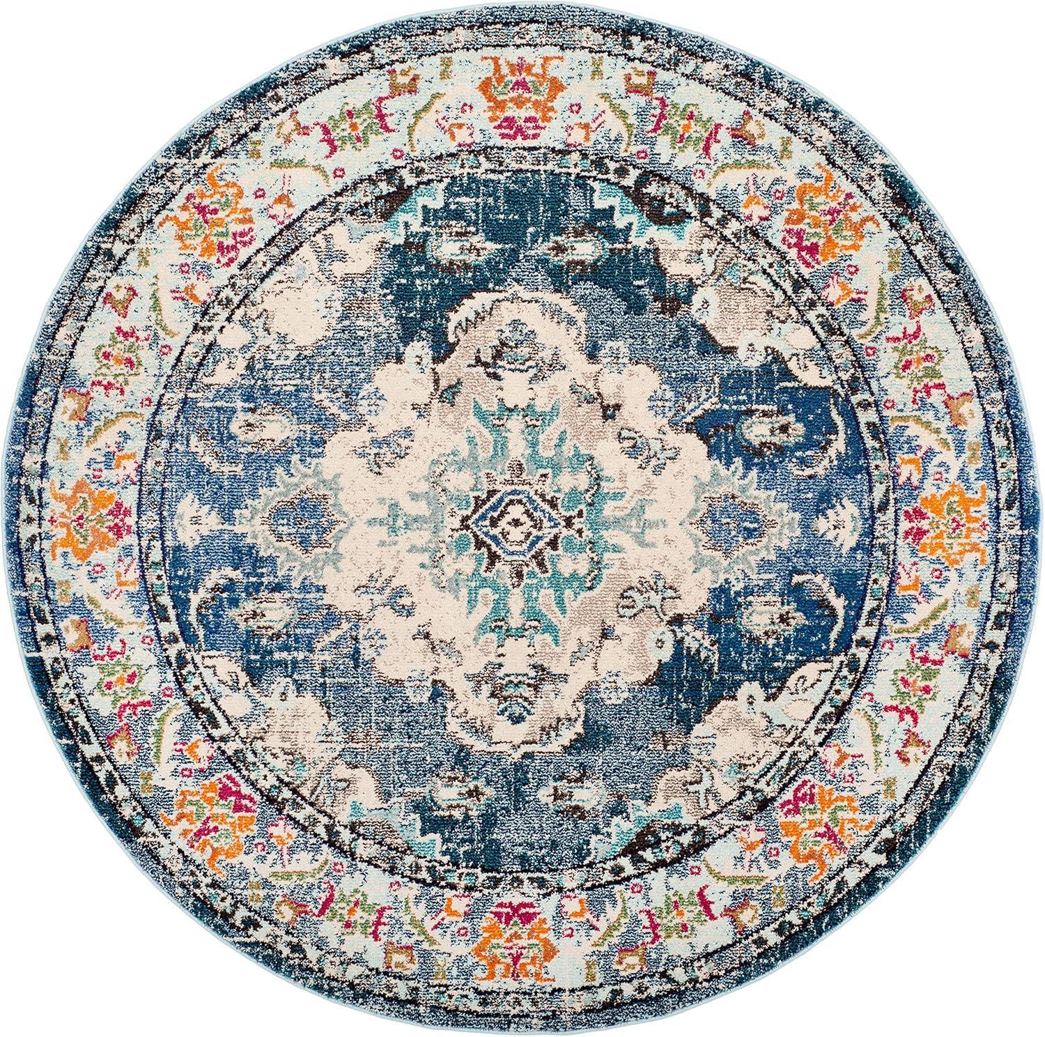 image:imageSAFAVIEH Monaco Collection Area Rug 8 x 11 Violet amp Light Blue NonShedding amp Easy to Clean Distressed Medallion Design Ideal for Living Room Bedroom Dining Space MNC243LNavyLight Blue
