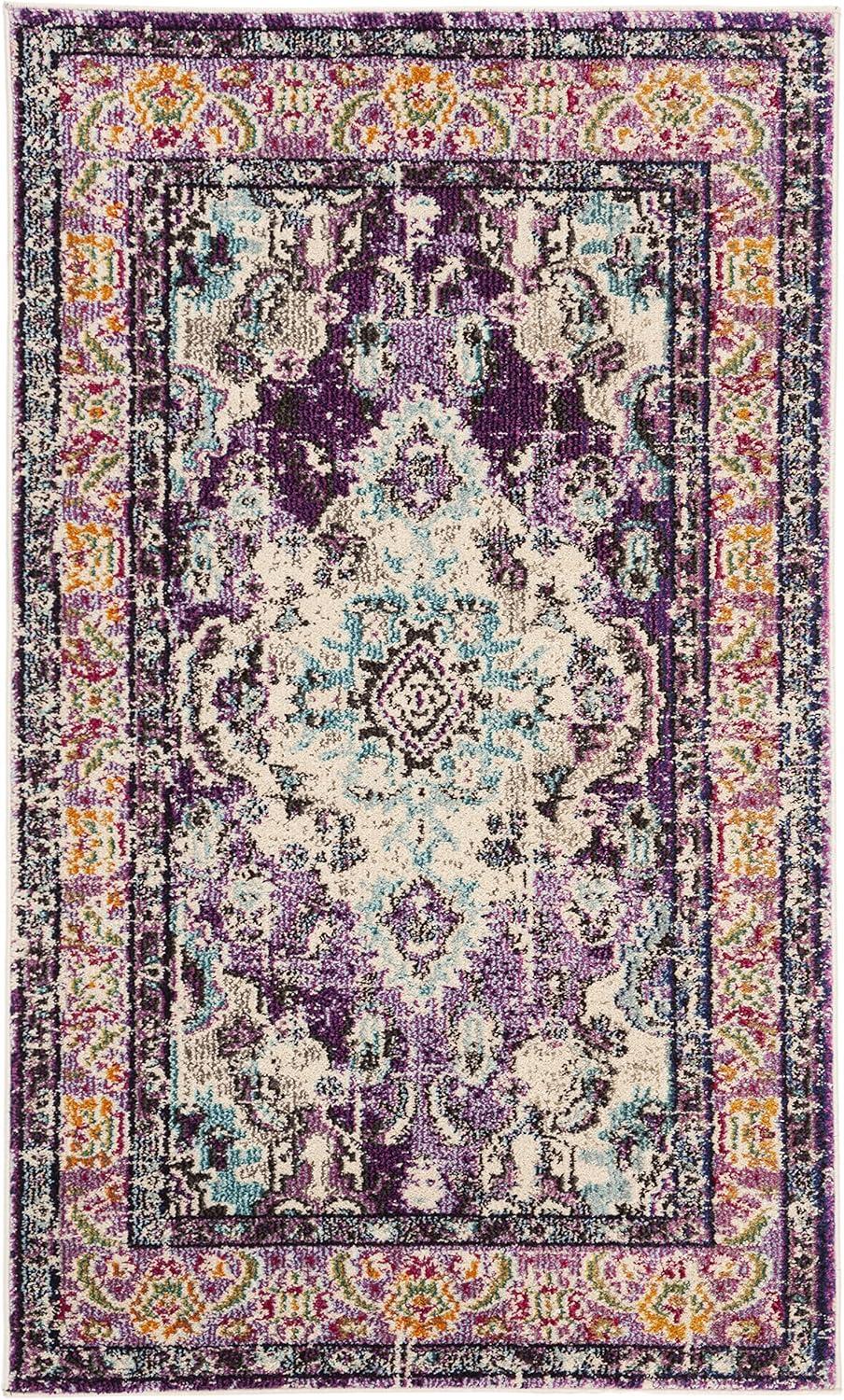 image:imageSAFAVIEH Monaco Collection Area Rug 8 x 11 Violet amp Light Blue NonShedding amp Easy to Clean Distressed Medallion Design Ideal for Living Room Bedroom Dining Space MNC243LVioletLight Blue