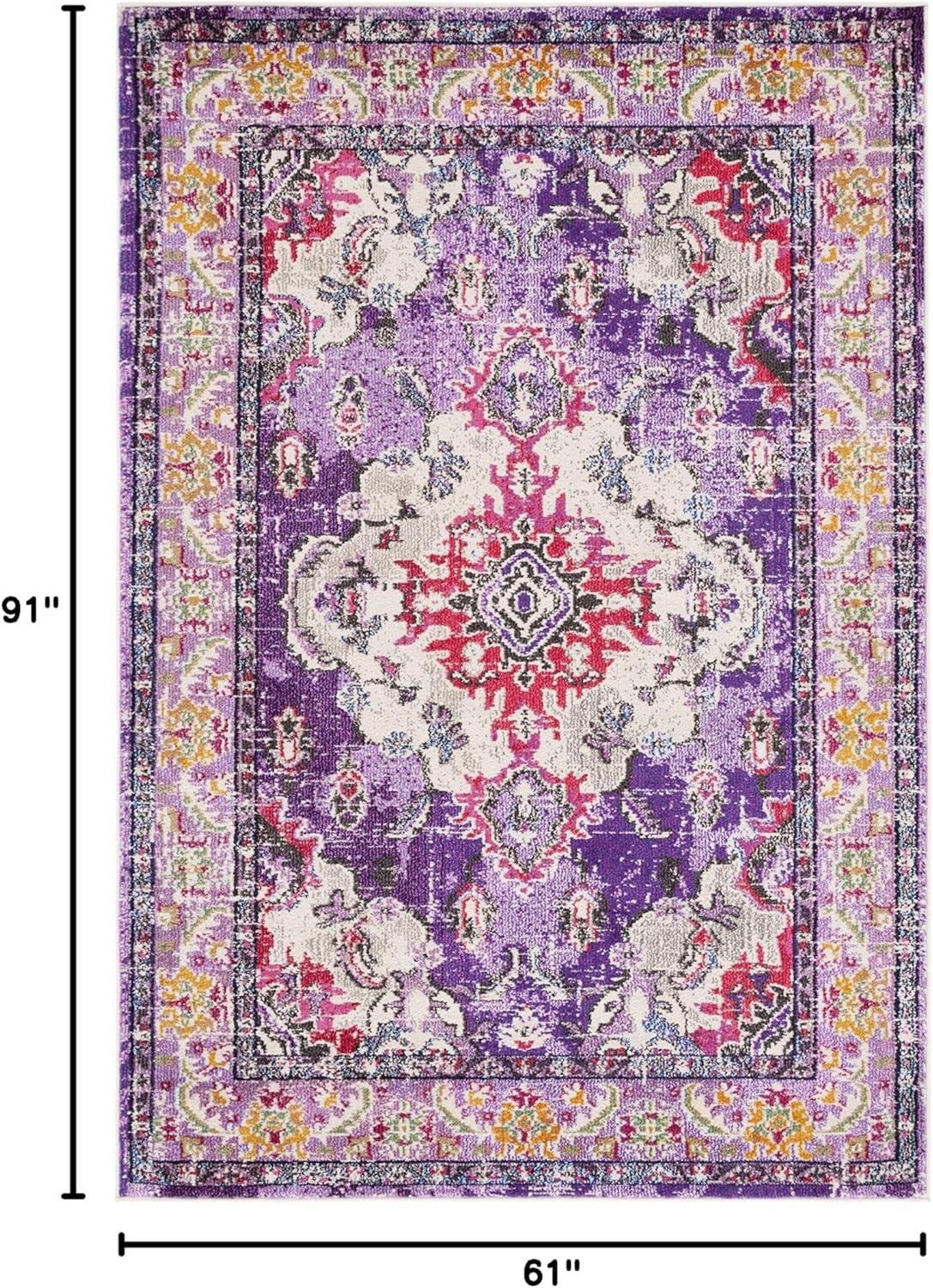 image:imageSAFAVIEH Monaco Collection Area Rug 8 x 11 Violet amp Light Blue NonShedding amp Easy to Clean Distressed Medallion Design Ideal for Living Room Bedroom Dining Space MNC243LVioletFuchsia