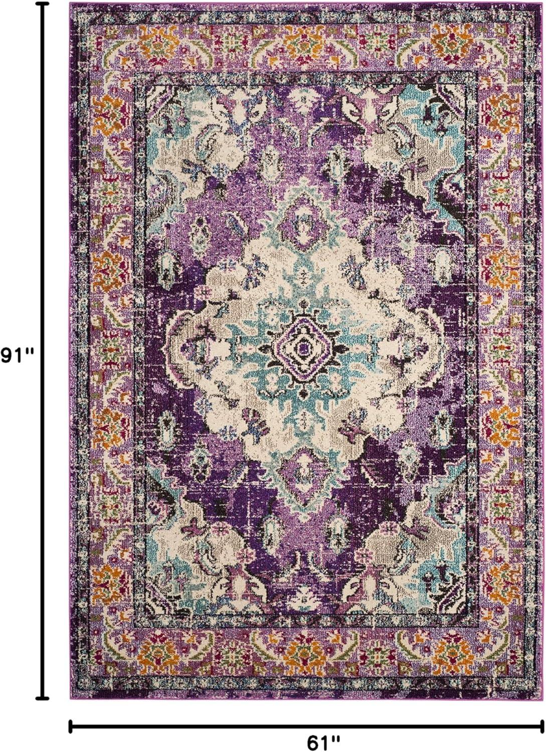 image:imageSAFAVIEH Monaco Collection Area Rug 8 x 11 Violet amp Light Blue NonShedding amp Easy to Clean Distressed Medallion Design Ideal for Living Room Bedroom Dining Space MNC243LVioletLight Blue