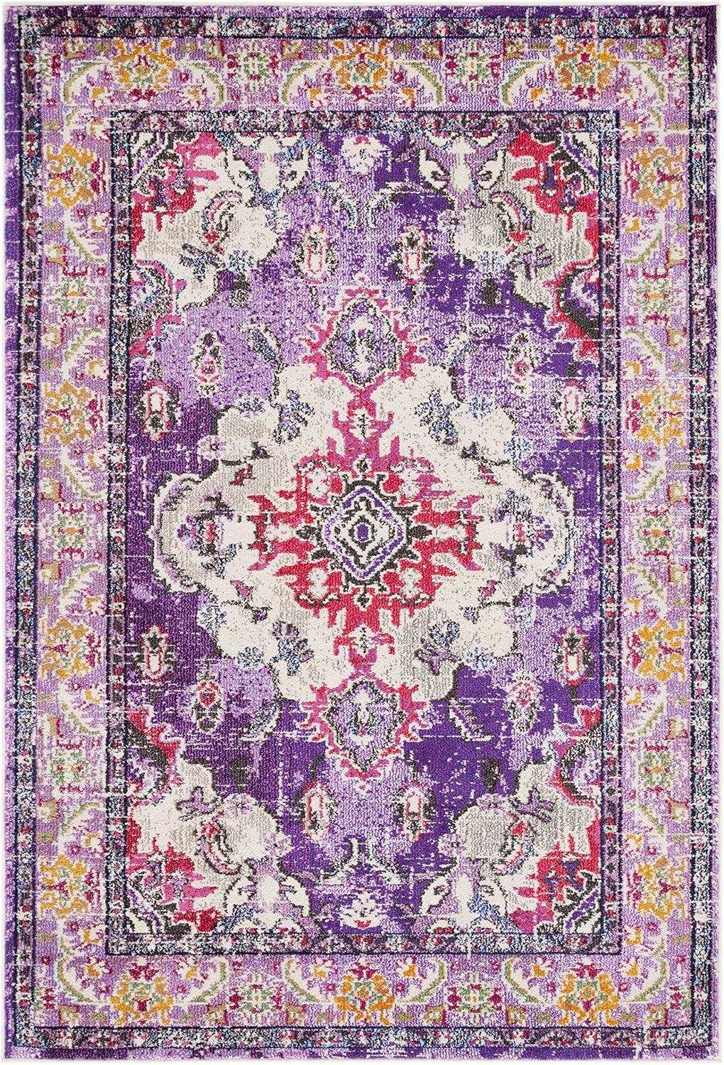 image:imageSAFAVIEH Monaco Collection Area Rug 8 x 11 Violet amp Light Blue NonShedding amp Easy to Clean Distressed Medallion Design Ideal for Living Room Bedroom Dining Space MNC243LVioletFuchsia