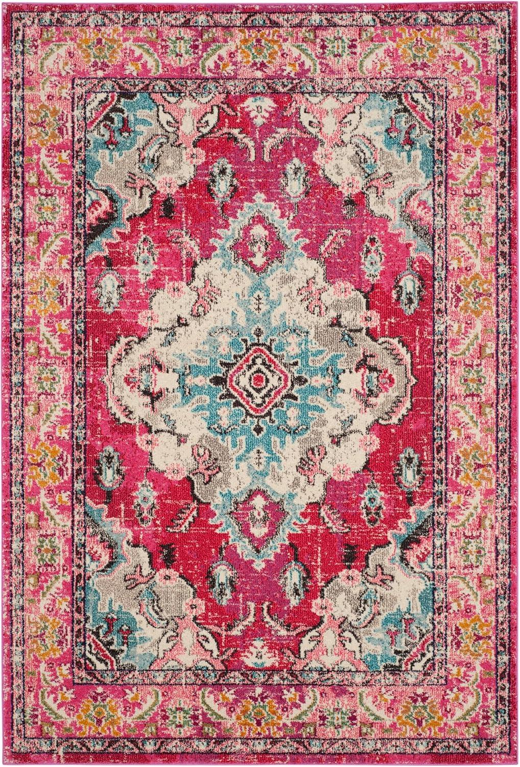 image:imageSAFAVIEH Monaco Collection Area Rug 8 x 11 Violet amp Light Blue NonShedding amp Easy to Clean Distressed Medallion Design Ideal for Living Room Bedroom Dining Space MNC243LPinkMulti