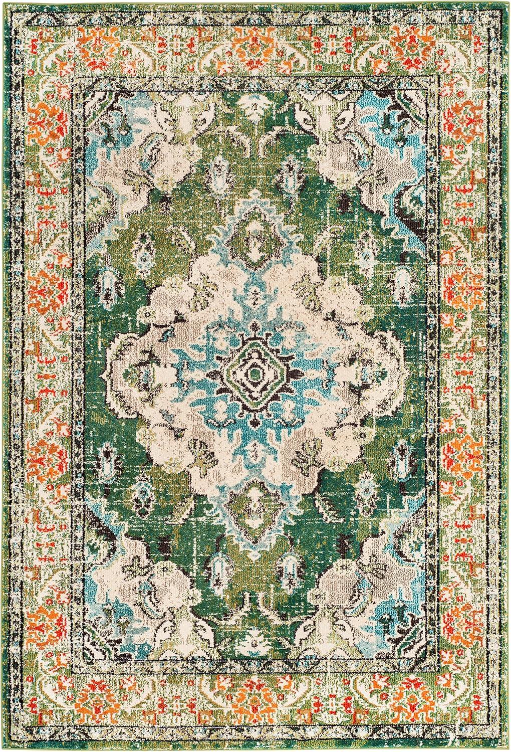 image:imageSAFAVIEH Monaco Collection Area Rug 8 x 11 Violet amp Light Blue NonShedding amp Easy to Clean Distressed Medallion Design Ideal for Living Room Bedroom Dining Space MNC243LForest GreenLight Blue