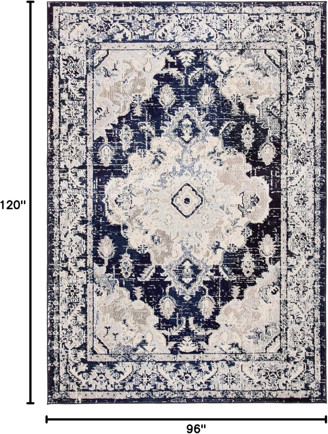 image:imageSAFAVIEH Monaco Collection Area Rug 8 x 11 Violet amp Light Blue NonShedding amp Easy to Clean Distressed Medallion Design Ideal for Living Room Bedroom Dining Space MNC243LIvoryNavy