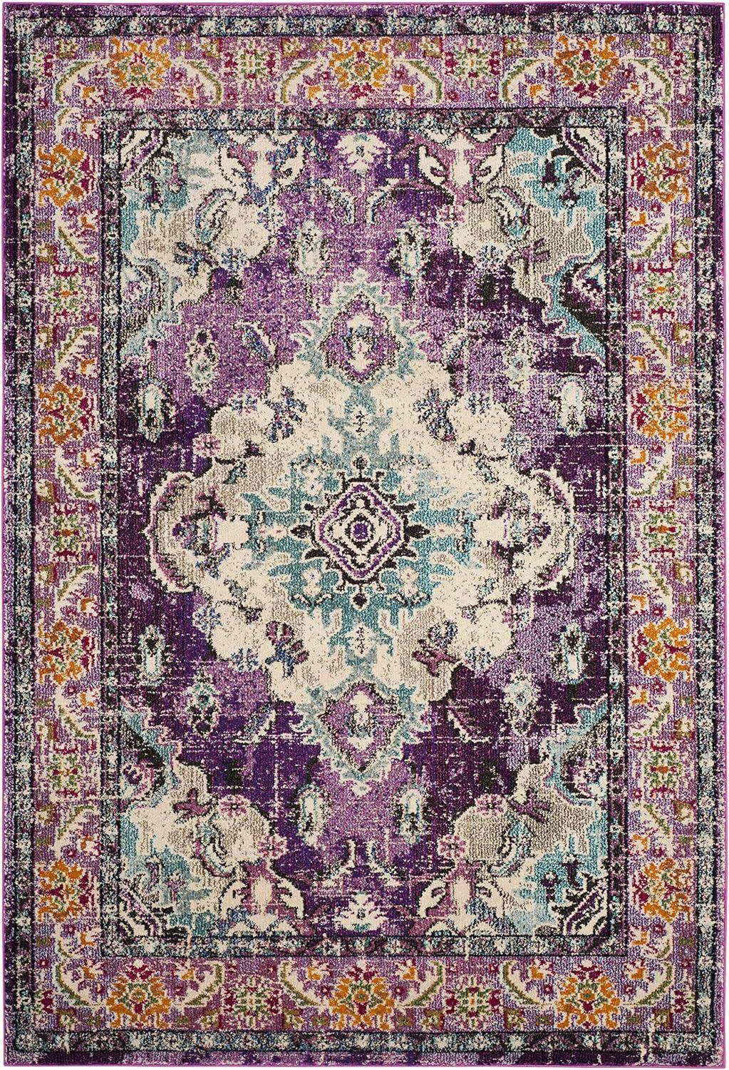 image:imageSAFAVIEH Monaco Collection Area Rug 8 x 11 Violet amp Light Blue NonShedding amp Easy to Clean Distressed Medallion Design Ideal for Living Room Bedroom Dining Space MNC243LVioletLight Blue