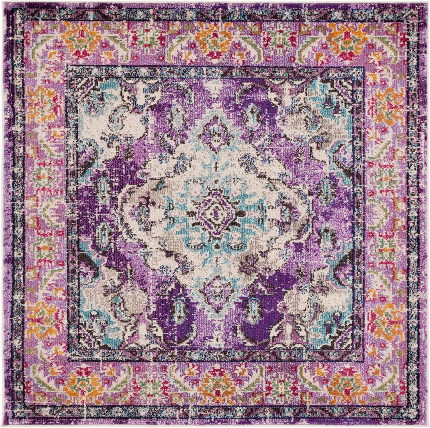 image:imageSAFAVIEH Monaco Collection Area Rug 8 x 11 Violet amp Light Blue NonShedding amp Easy to Clean Distressed Medallion Design Ideal for Living Room Bedroom Dining Space MNC243LVioletLight Blue