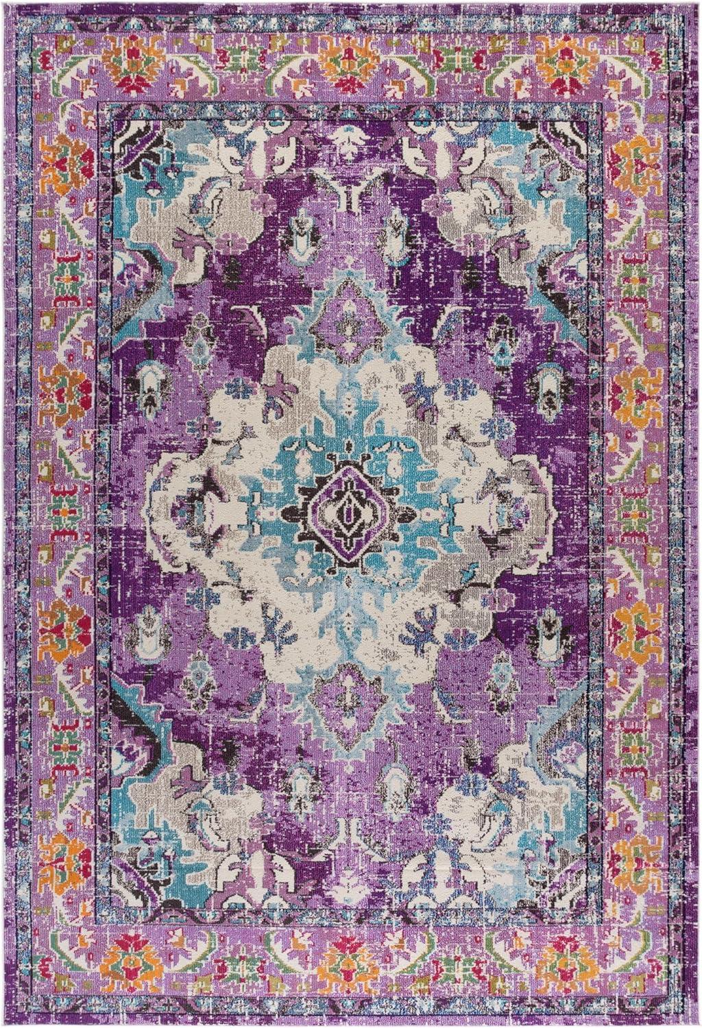 image:imageSAFAVIEH Monaco Collection Area Rug 8 x 11 Violet amp Light Blue NonShedding amp Easy to Clean Distressed Medallion Design Ideal for Living Room Bedroom Dining Space MNC243LVioletLight Blue