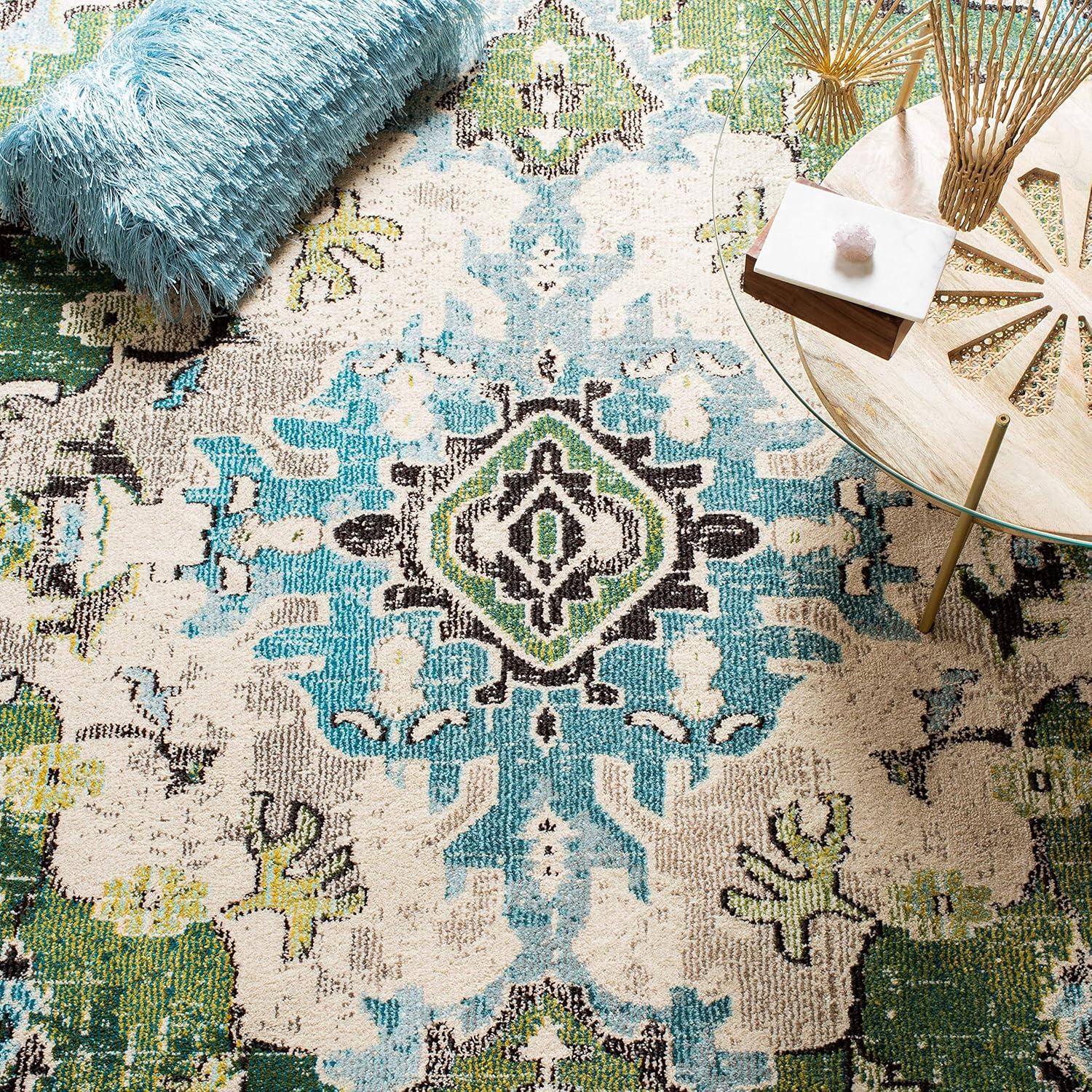 image:imageSAFAVIEH Monaco Collection Area Rug 8 x 11 Violet amp Light Blue NonShedding amp Easy to Clean Distressed Medallion Design Ideal for Living Room Bedroom Dining Space MNC243LForest GreenLight Blue