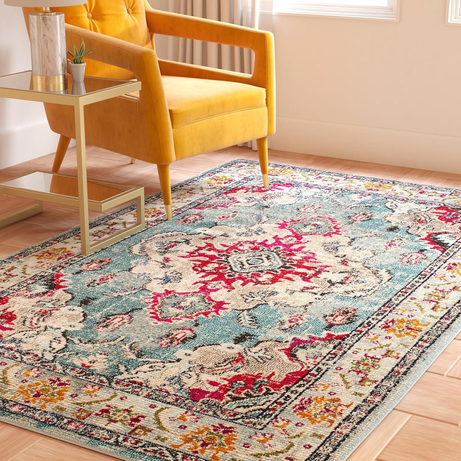 image:imageSAFAVIEH Monaco Collection Area Rug 8 x 11 Violet amp Light Blue NonShedding amp Easy to Clean Distressed Medallion Design Ideal for Living Room Bedroom Dining Space MNC243LLight BlueFuchsia