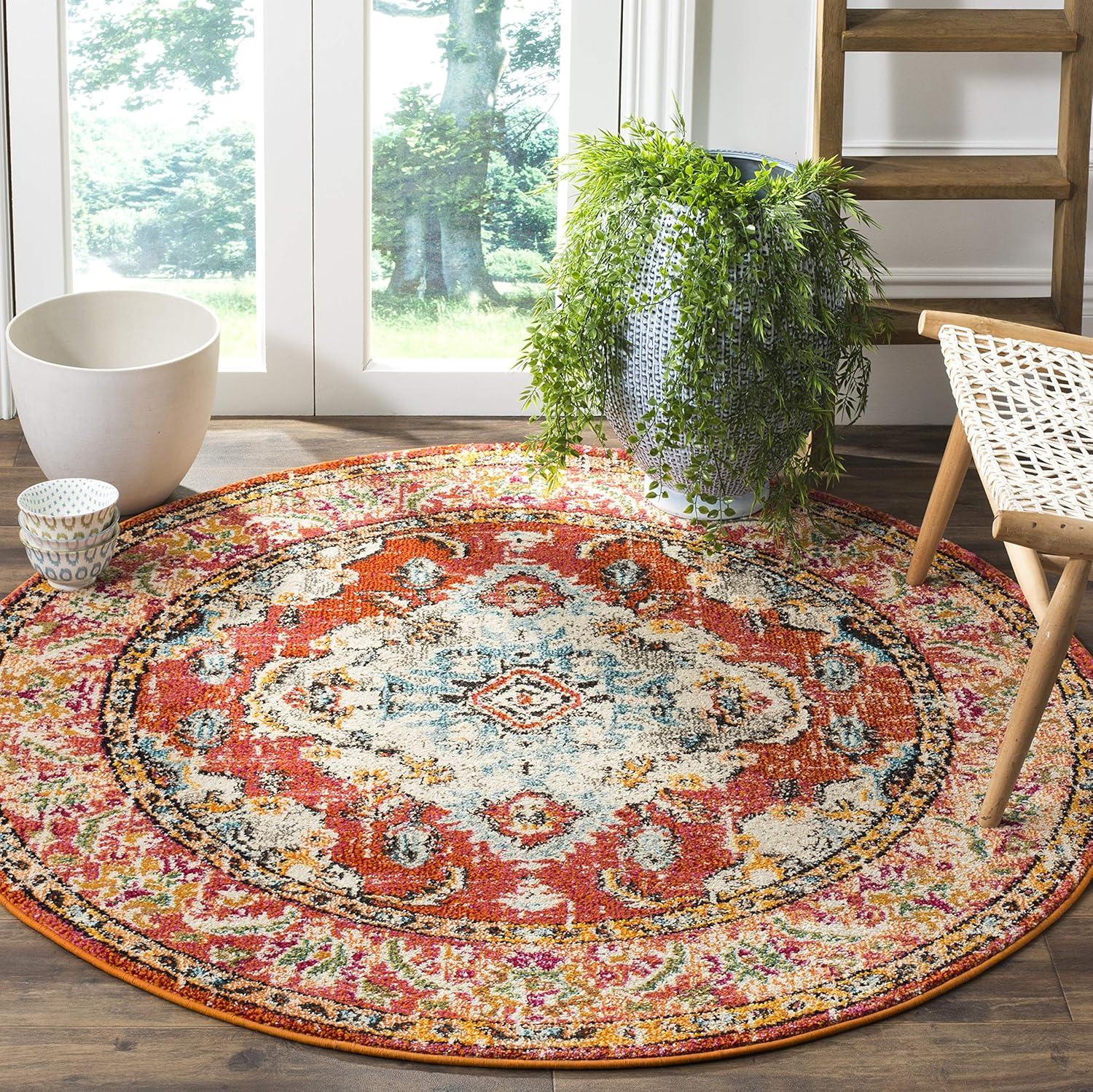 image:imageSAFAVIEH Monaco Collection Area Rug 8 x 11 Violet amp Light Blue NonShedding amp Easy to Clean Distressed Medallion Design Ideal for Living Room Bedroom Dining Space MNC243LOrangeLight Blue
