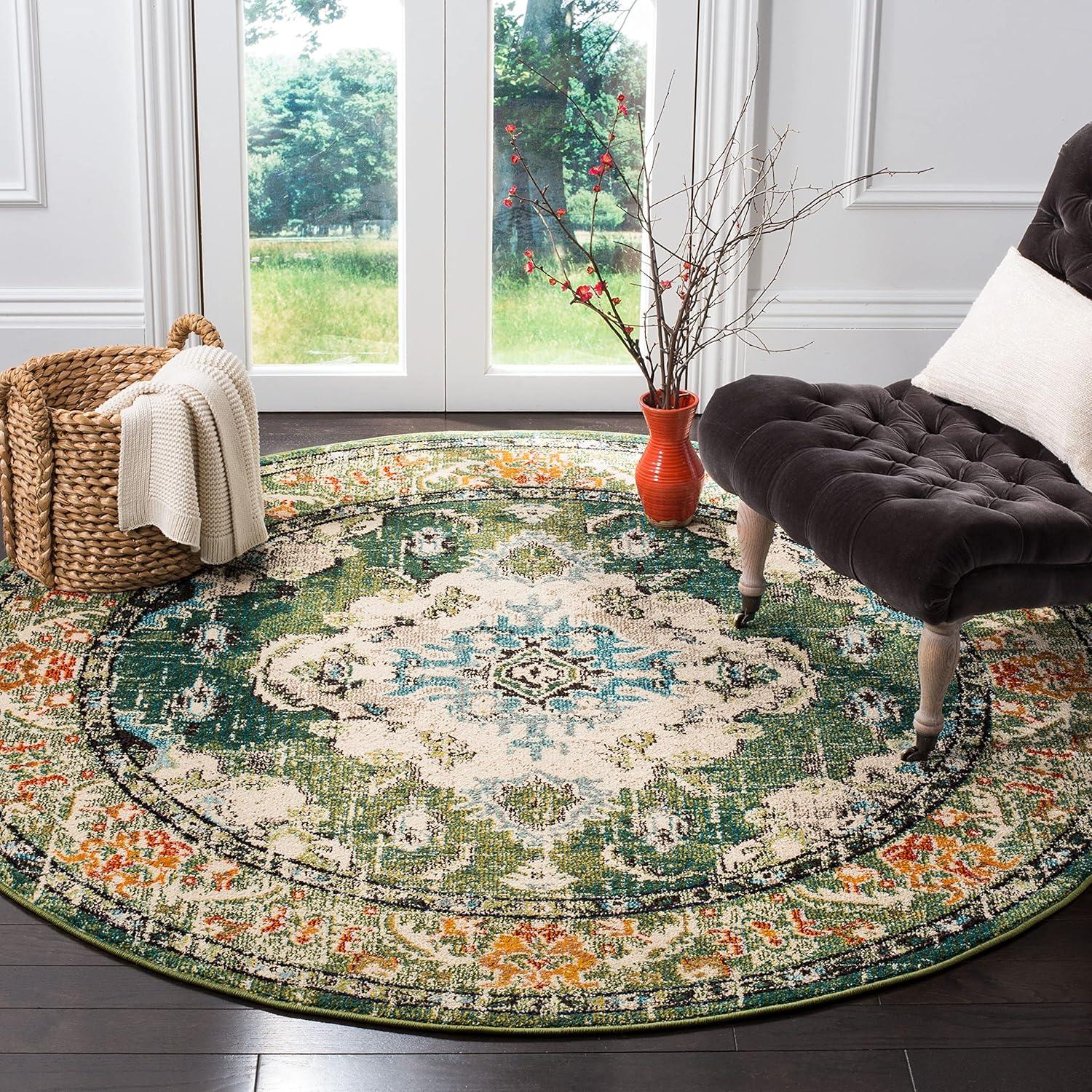 image:imageSAFAVIEH Monaco Collection Area Rug 8 x 11 Violet amp Light Blue NonShedding amp Easy to Clean Distressed Medallion Design Ideal for Living Room Bedroom Dining Space MNC243LForest GreenLight Blue