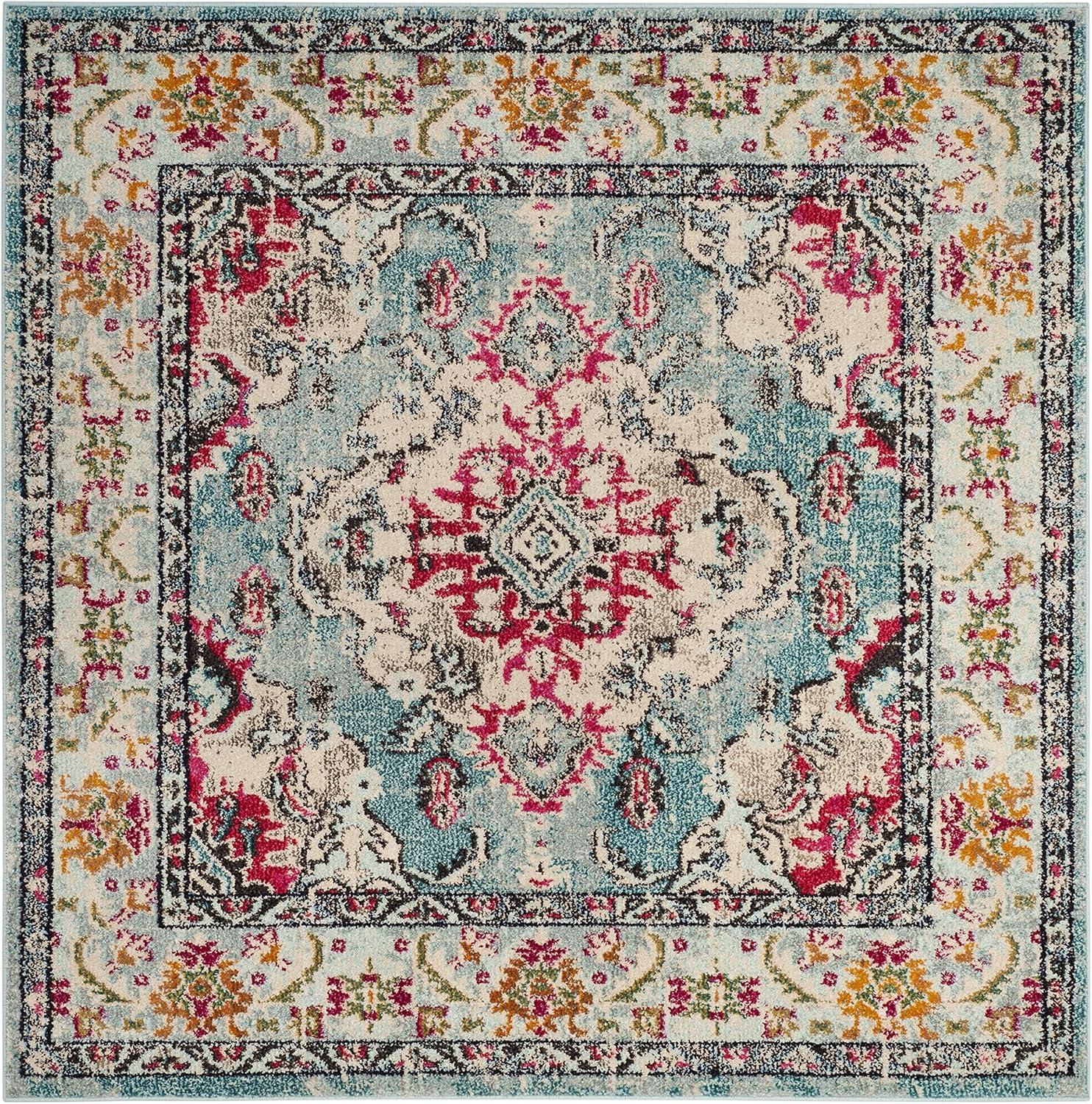 image:imageSAFAVIEH Monaco Collection Area Rug 8 x 11 Violet amp Light Blue NonShedding amp Easy to Clean Distressed Medallion Design Ideal for Living Room Bedroom Dining Space MNC243LLight BlueFuchsia