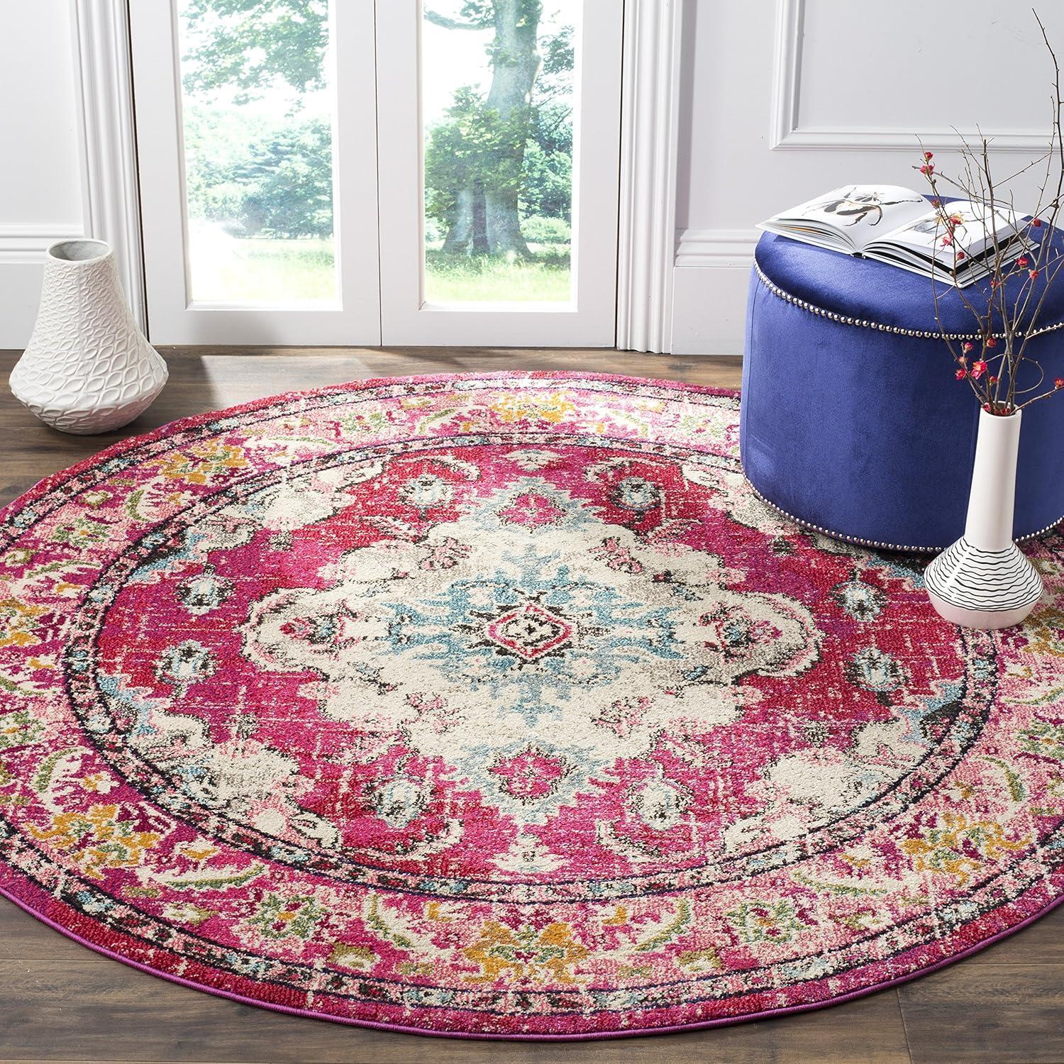 image:imageSAFAVIEH Monaco Collection Area Rug 8 x 11 Violet amp Light Blue NonShedding amp Easy to Clean Distressed Medallion Design Ideal for Living Room Bedroom Dining Space MNC243LPinkMulti