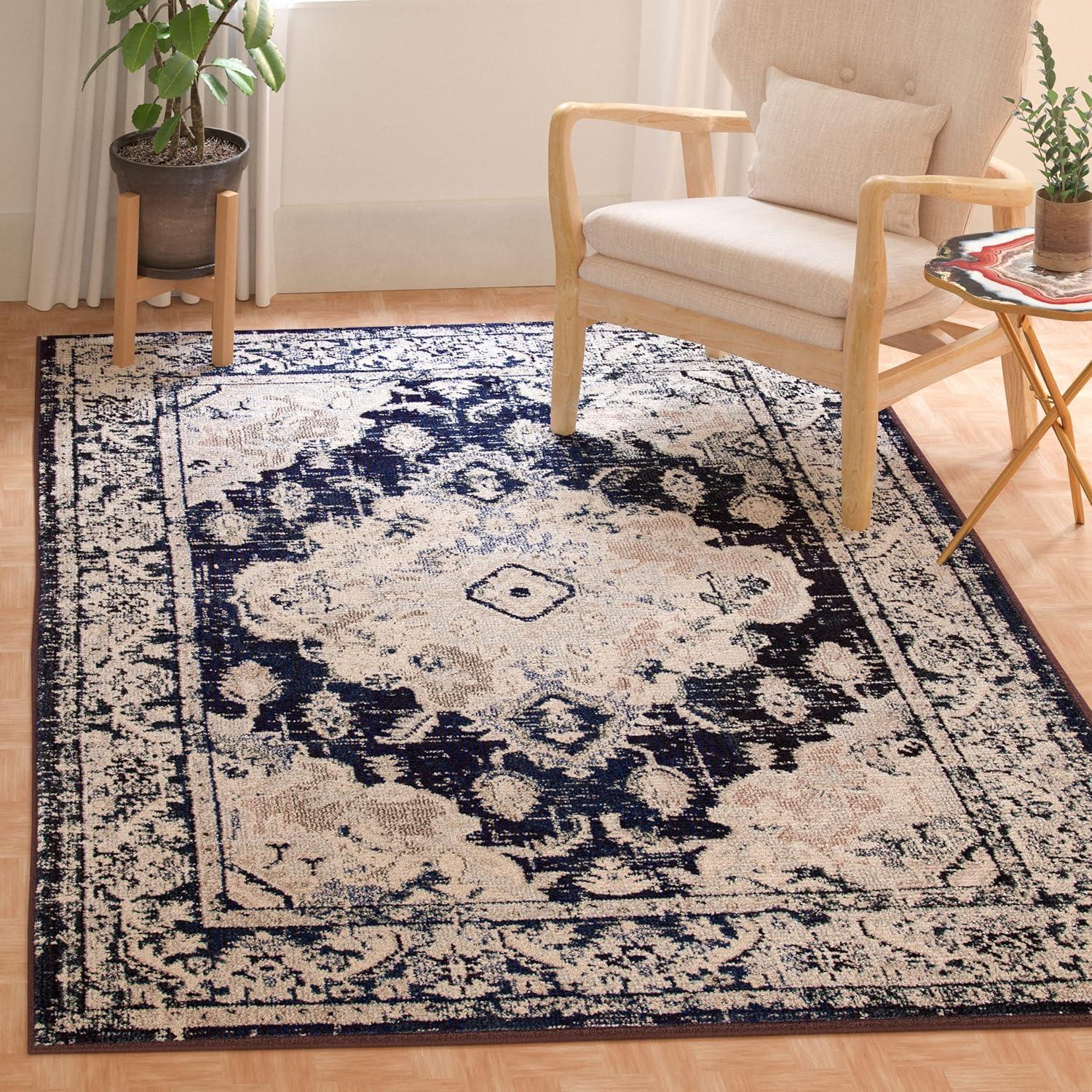 image:imageSAFAVIEH Monaco Collection Area Rug 8 x 11 Violet amp Light Blue NonShedding amp Easy to Clean Distressed Medallion Design Ideal for Living Room Bedroom Dining Space MNC243LIvoryNavy