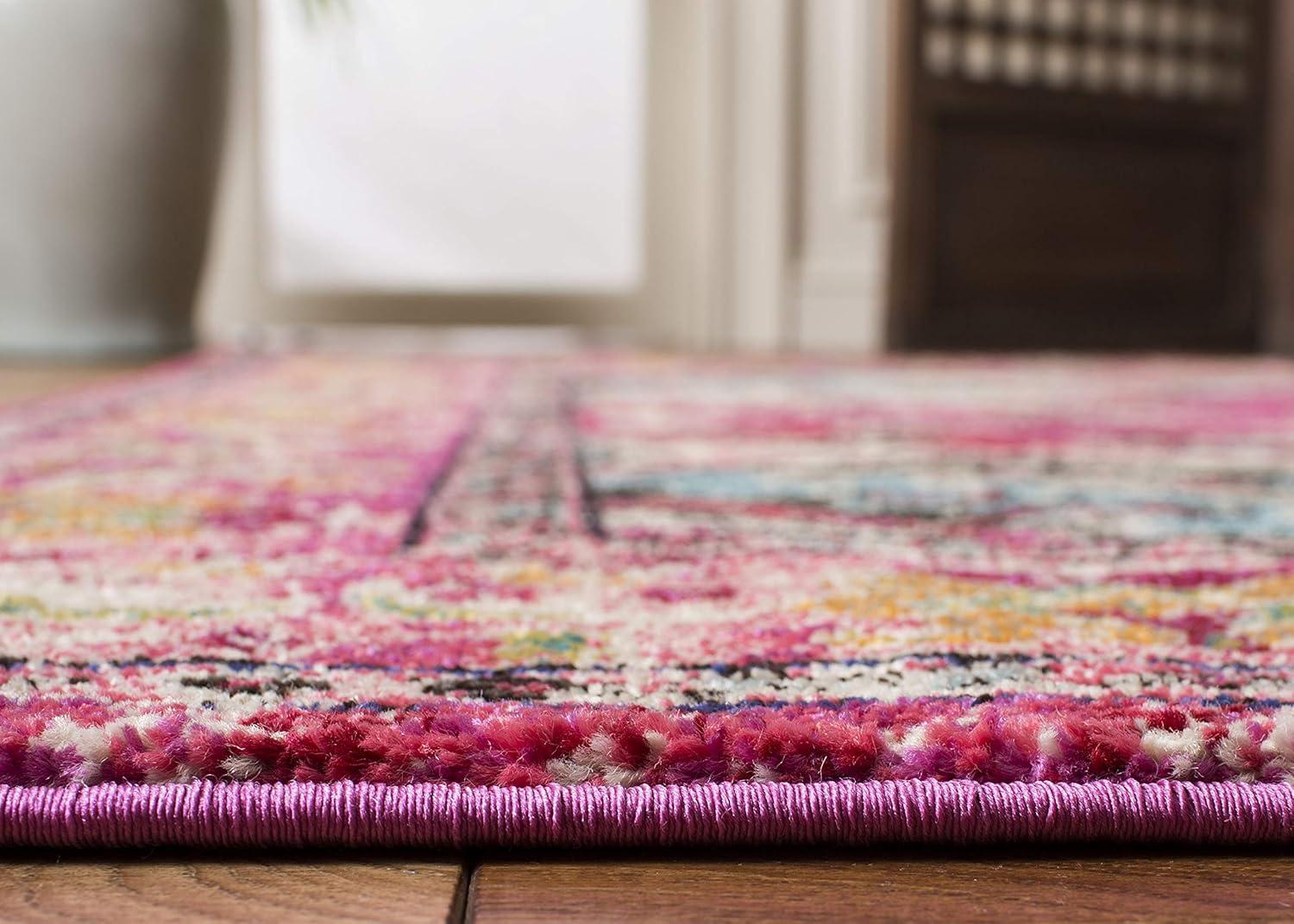 image:imageSAFAVIEH Monaco Collection Area Rug 8 x 11 Violet amp Light Blue NonShedding amp Easy to Clean Distressed Medallion Design Ideal for Living Room Bedroom Dining Space MNC243LPinkMulti