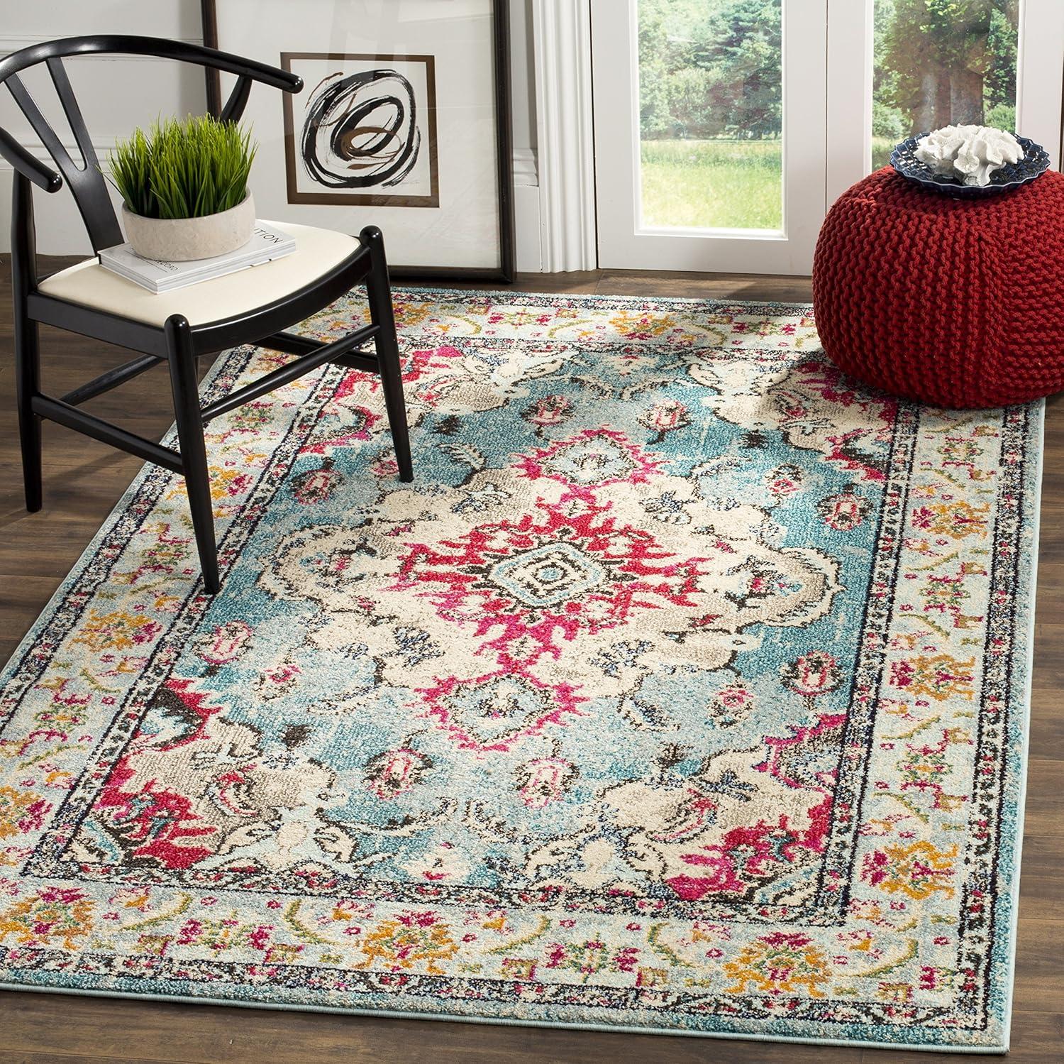 image:imageSAFAVIEH Monaco Collection Area Rug 8 x 11 Violet amp Light Blue NonShedding amp Easy to Clean Distressed Medallion Design Ideal for Living Room Bedroom Dining Space MNC243LLight BlueFuchsia