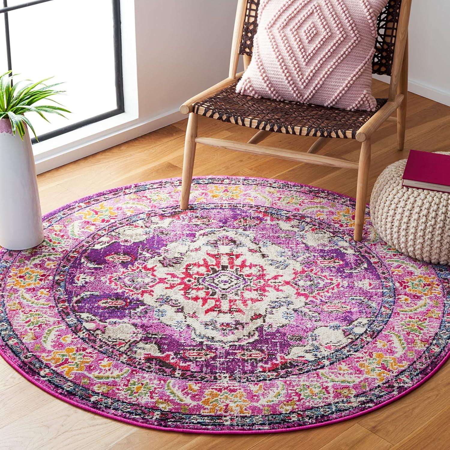 image:imageSAFAVIEH Monaco Collection Area Rug 8 x 11 Violet amp Light Blue NonShedding amp Easy to Clean Distressed Medallion Design Ideal for Living Room Bedroom Dining Space MNC243LVioletFuchsia