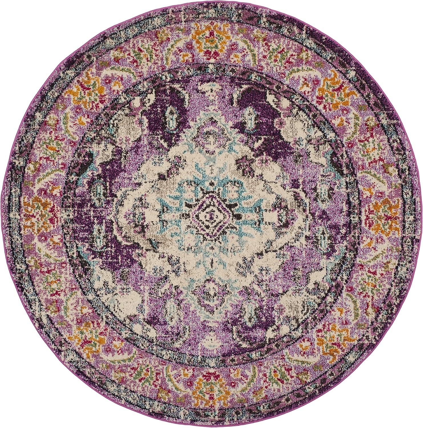 image:imageSAFAVIEH Monaco Collection Area Rug 8 x 11 Violet amp Light Blue NonShedding amp Easy to Clean Distressed Medallion Design Ideal for Living Room Bedroom Dining Space MNC243LVioletLight Blue