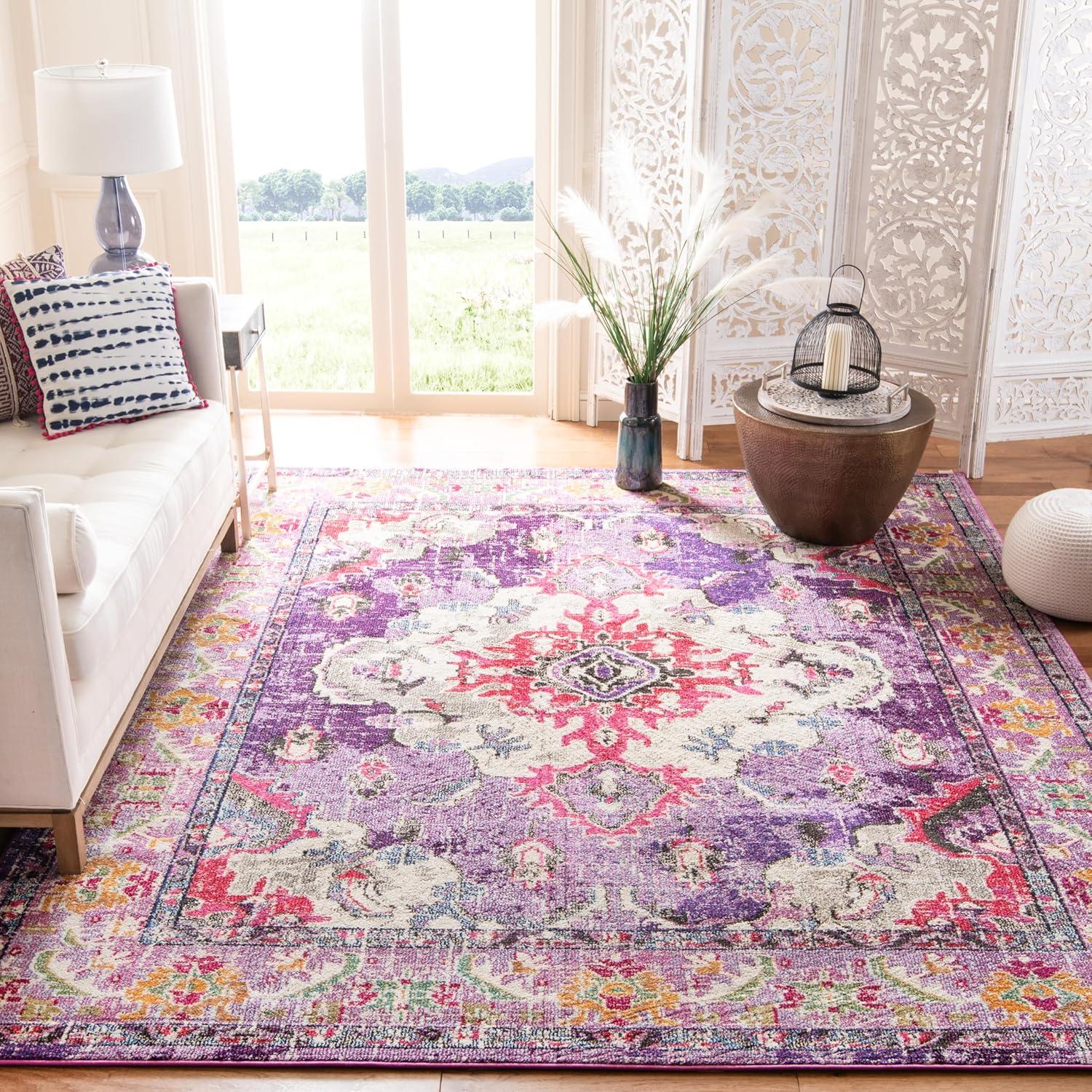 image:imageSAFAVIEH Monaco Collection Area Rug 8 x 11 Violet amp Light Blue NonShedding amp Easy to Clean Distressed Medallion Design Ideal for Living Room Bedroom Dining Space MNC243LVioletFuchsia