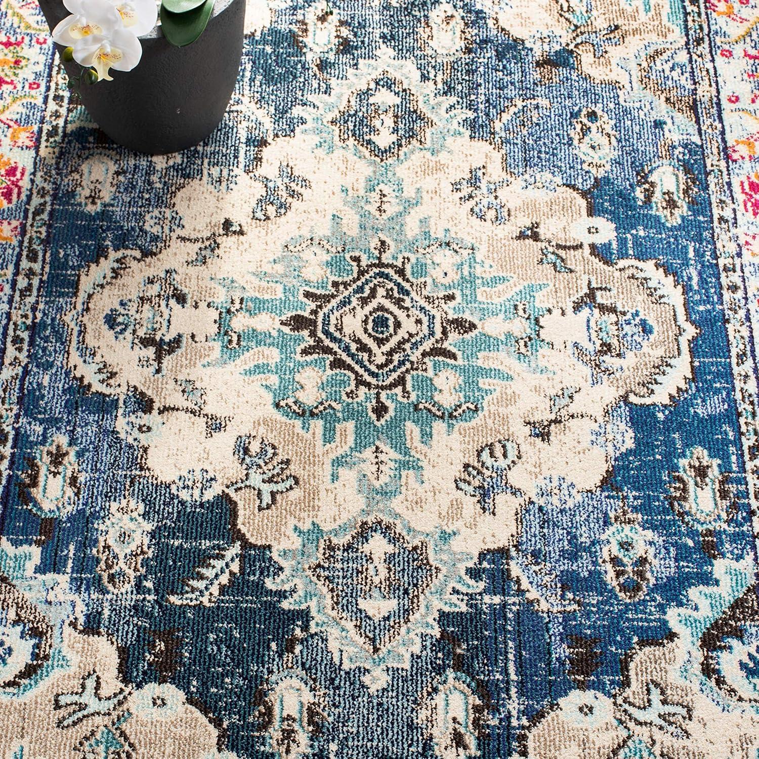 image:imageSAFAVIEH Monaco Collection Area Rug 8 x 11 Violet amp Light Blue NonShedding amp Easy to Clean Distressed Medallion Design Ideal for Living Room Bedroom Dining Space MNC243LNavyLight Blue