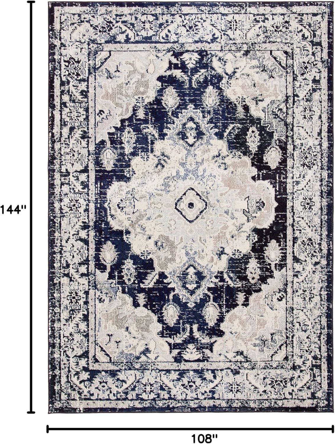 image:imageSAFAVIEH Monaco Collection Area Rug 8 x 11 Violet amp Light Blue NonShedding amp Easy to Clean Distressed Medallion Design Ideal for Living Room Bedroom Dining Space MNC243LIvoryNavy
