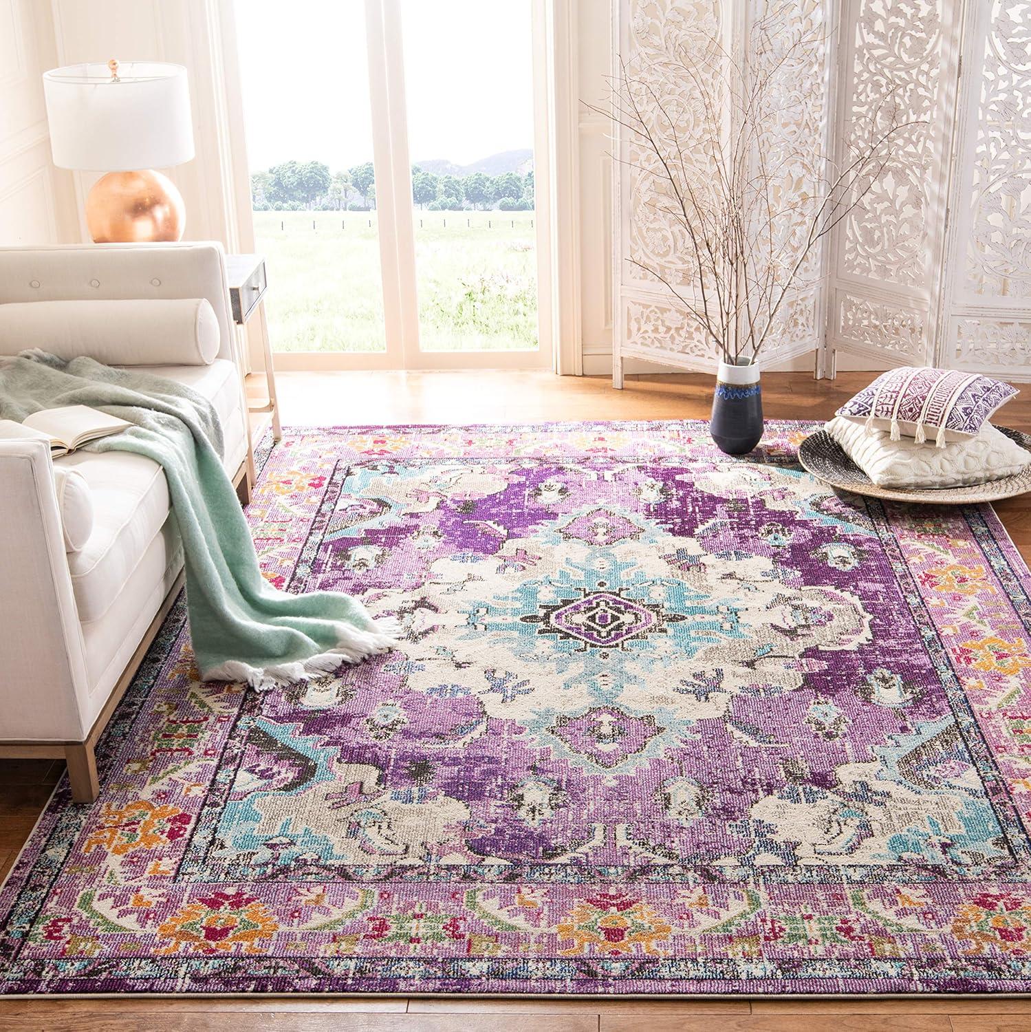 image:imageSAFAVIEH Monaco Collection Area Rug 8 x 11 Violet amp Light Blue NonShedding amp Easy to Clean Distressed Medallion Design Ideal for Living Room Bedroom Dining Space MNC243LVioletLight Blue