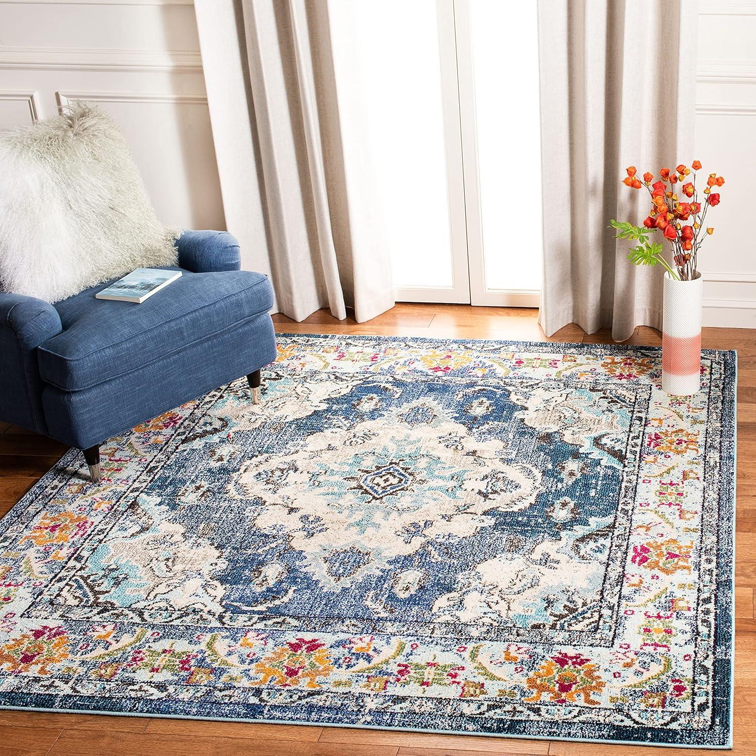 image:imageSAFAVIEH Monaco Collection Area Rug 8 x 11 Violet amp Light Blue NonShedding amp Easy to Clean Distressed Medallion Design Ideal for Living Room Bedroom Dining Space MNC243LNavyLight Blue