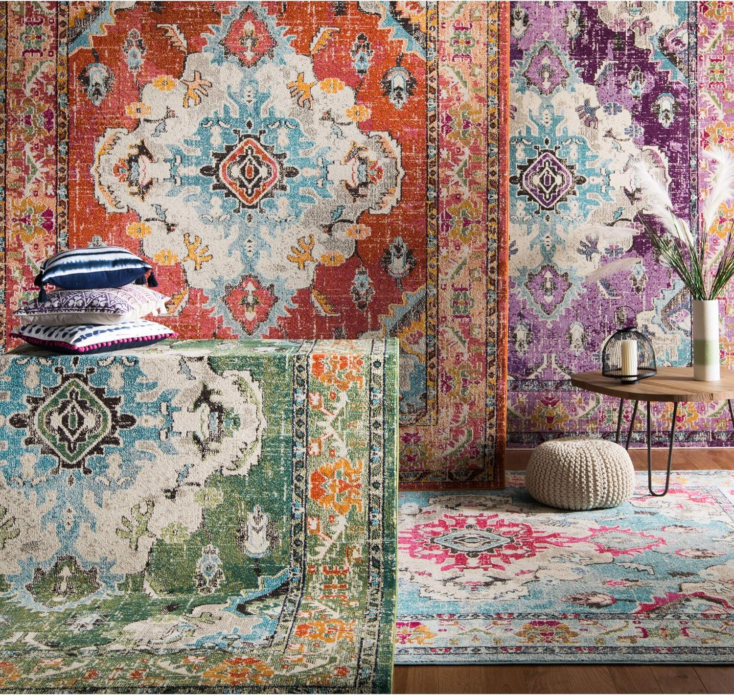 image:imageSAFAVIEH Monaco Collection Area Rug 8 x 11 Violet amp Light Blue NonShedding amp Easy to Clean Distressed Medallion Design Ideal for Living Room Bedroom Dining Space MNC243LOrangeLight Blue