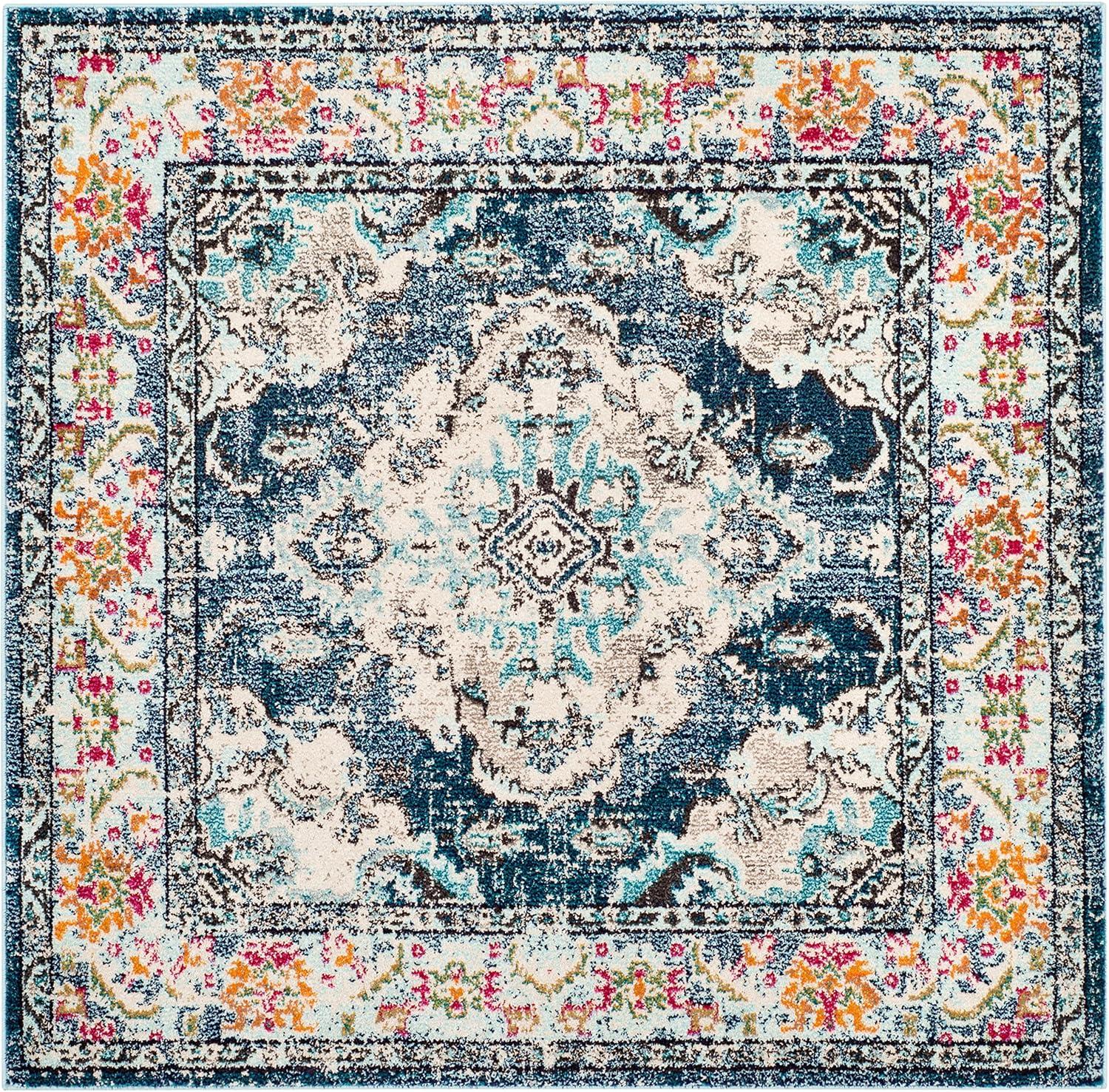 image:imageSAFAVIEH Monaco Collection Area Rug 8 x 11 Violet amp Light Blue NonShedding amp Easy to Clean Distressed Medallion Design Ideal for Living Room Bedroom Dining Space MNC243LNavyLight Blue