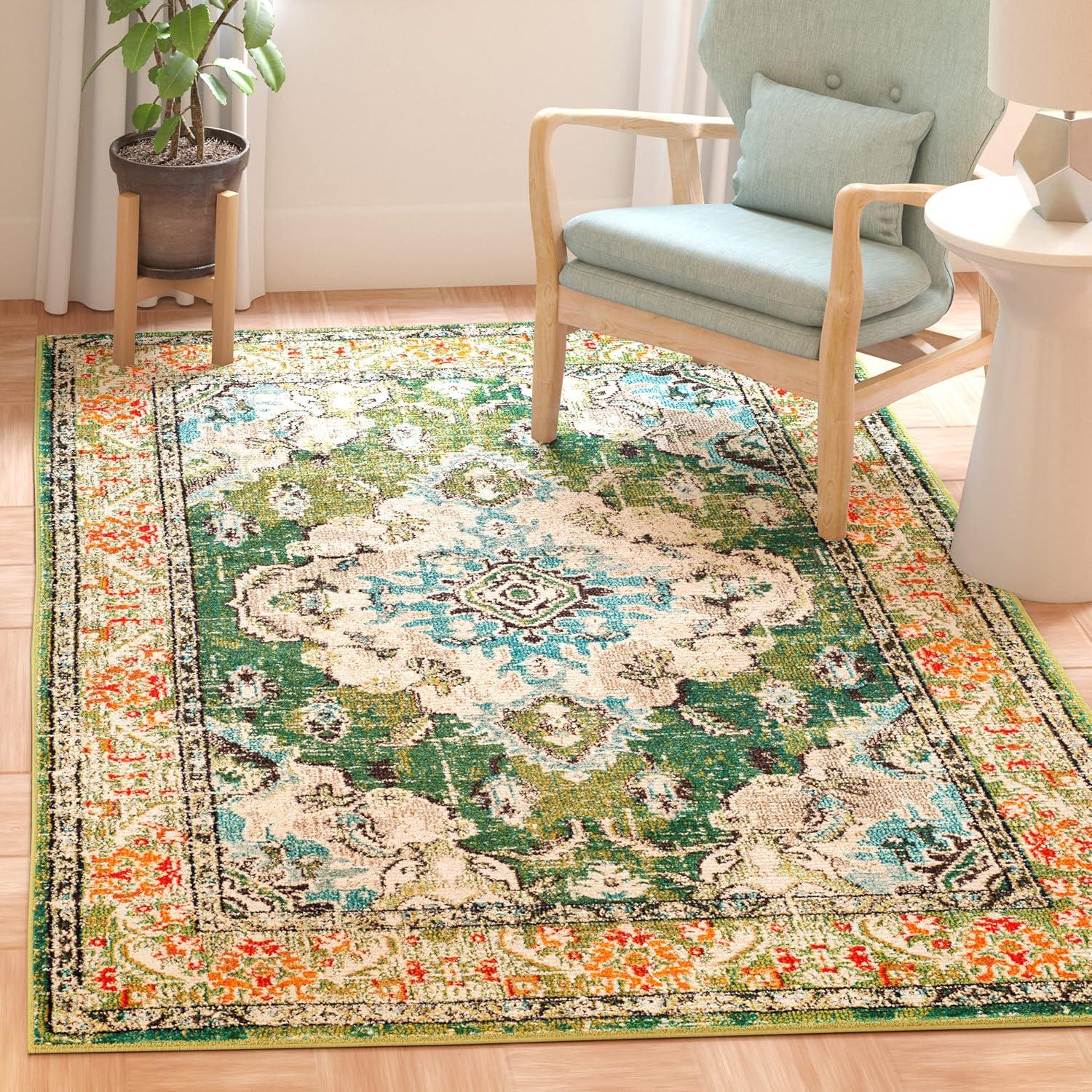 image:imageSAFAVIEH Monaco Collection Area Rug 8 x 11 Violet amp Light Blue NonShedding amp Easy to Clean Distressed Medallion Design Ideal for Living Room Bedroom Dining Space MNC243LForest GreenLight Blue