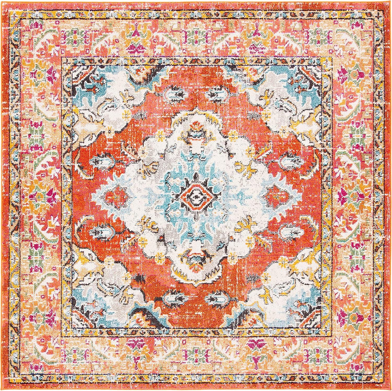 image:imageSAFAVIEH Monaco Collection Area Rug 8 x 11 Violet amp Light Blue NonShedding amp Easy to Clean Distressed Medallion Design Ideal for Living Room Bedroom Dining Space MNC243LOrangeLight Blue