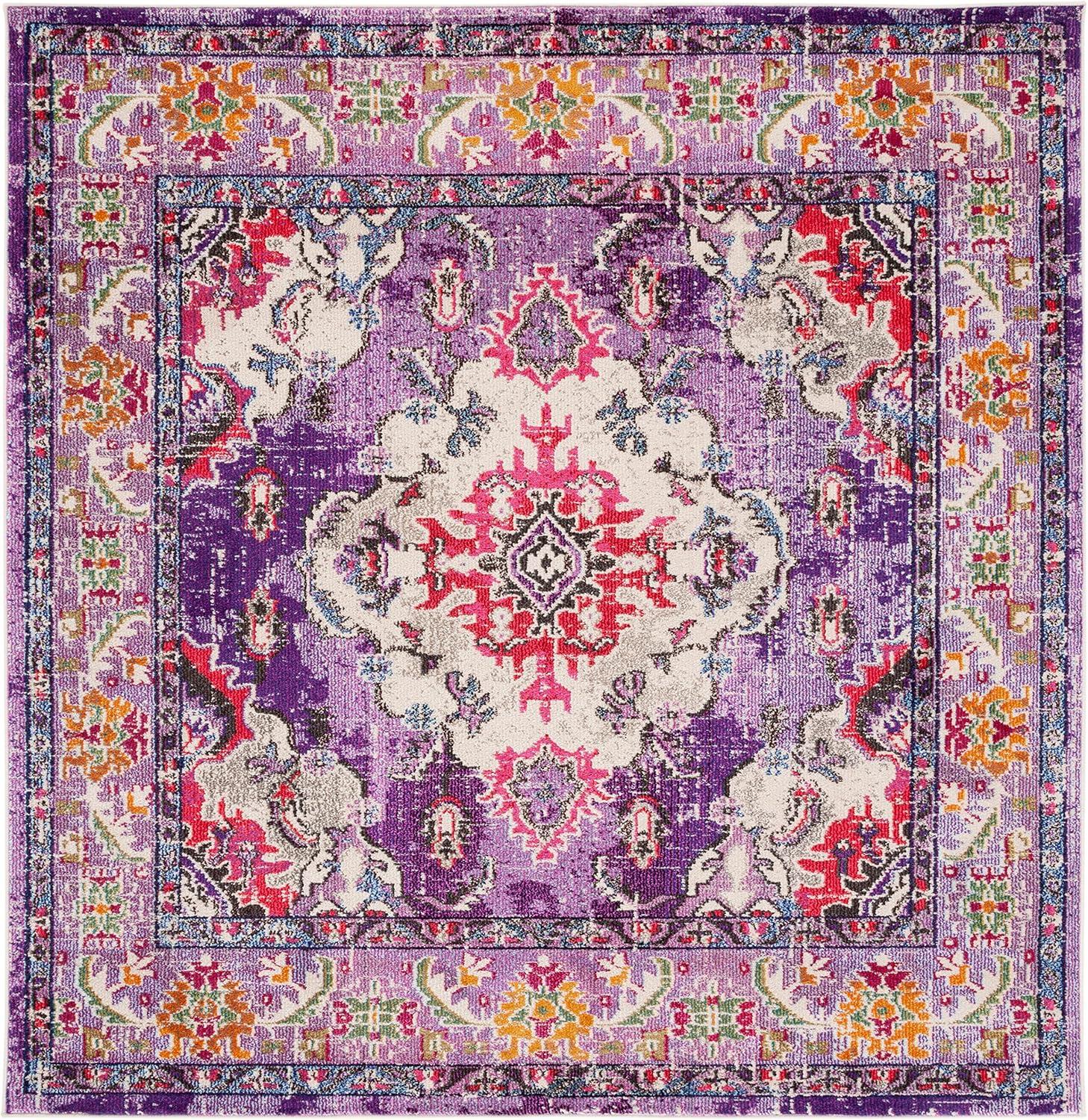 image:imageSAFAVIEH Monaco Collection Area Rug 8 x 11 Violet amp Light Blue NonShedding amp Easy to Clean Distressed Medallion Design Ideal for Living Room Bedroom Dining Space MNC243LVioletFuchsia
