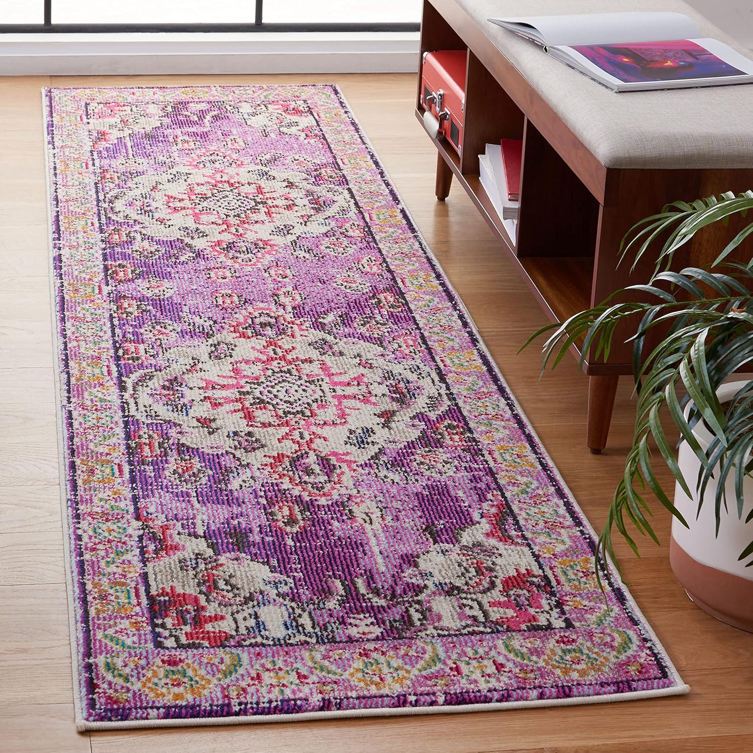 image:imageSAFAVIEH Monaco Collection Area Rug 8 x 11 Violet amp Light Blue NonShedding amp Easy to Clean Distressed Medallion Design Ideal for Living Room Bedroom Dining Space MNC243LVioletFuchsia