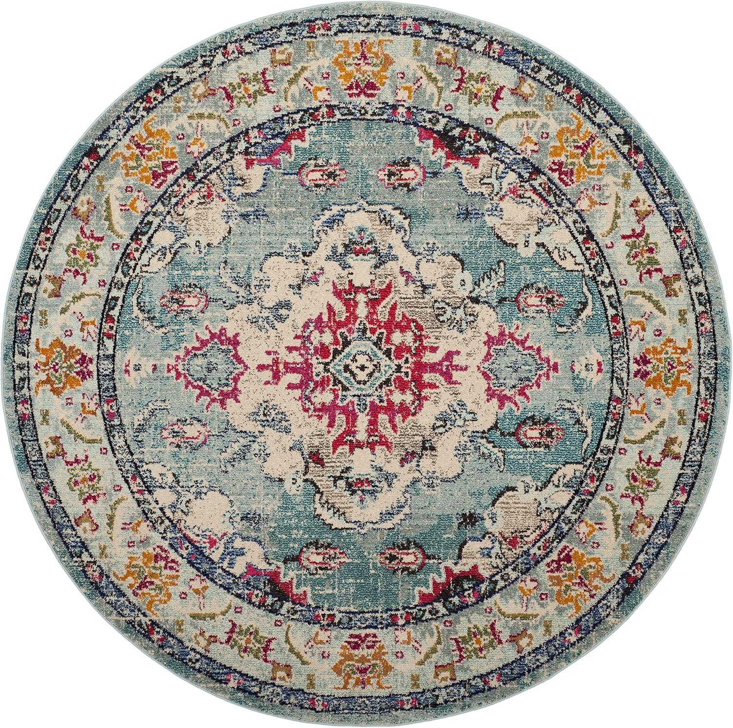 image:imageSAFAVIEH Monaco Collection Area Rug 8 x 11 Violet amp Light Blue NonShedding amp Easy to Clean Distressed Medallion Design Ideal for Living Room Bedroom Dining Space MNC243LLight BlueFuchsia