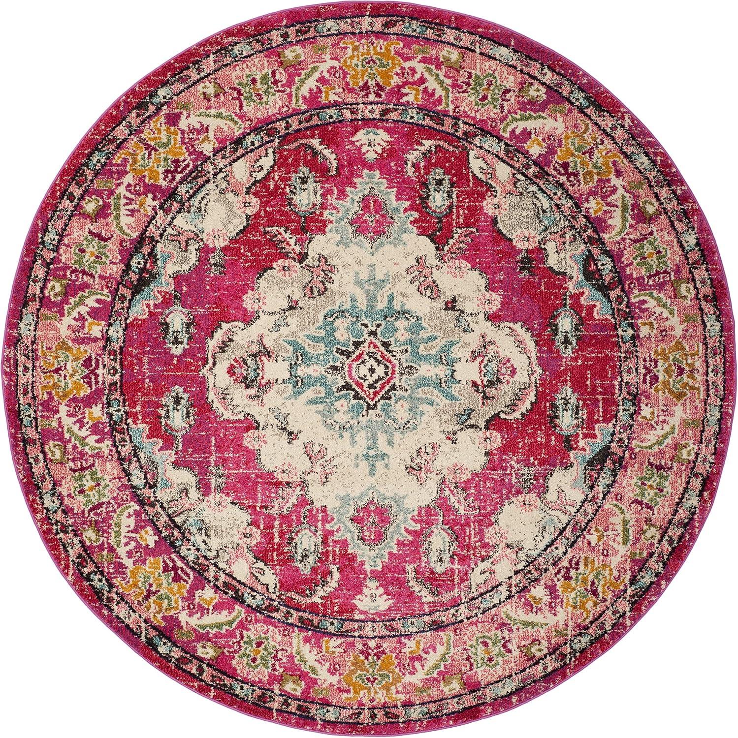 image:imageSAFAVIEH Monaco Collection Area Rug 8 x 11 Violet amp Light Blue NonShedding amp Easy to Clean Distressed Medallion Design Ideal for Living Room Bedroom Dining Space MNC243LPinkMulti