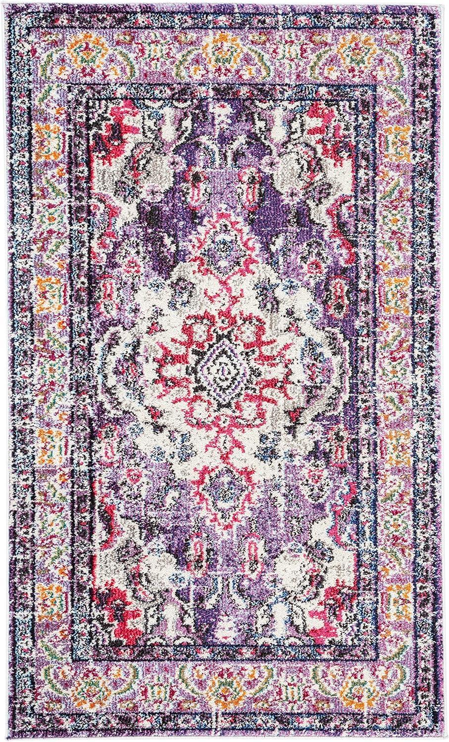 image:imageSAFAVIEH Monaco Collection Area Rug 8 x 11 Violet amp Light Blue NonShedding amp Easy to Clean Distressed Medallion Design Ideal for Living Room Bedroom Dining Space MNC243LVioletFuchsia