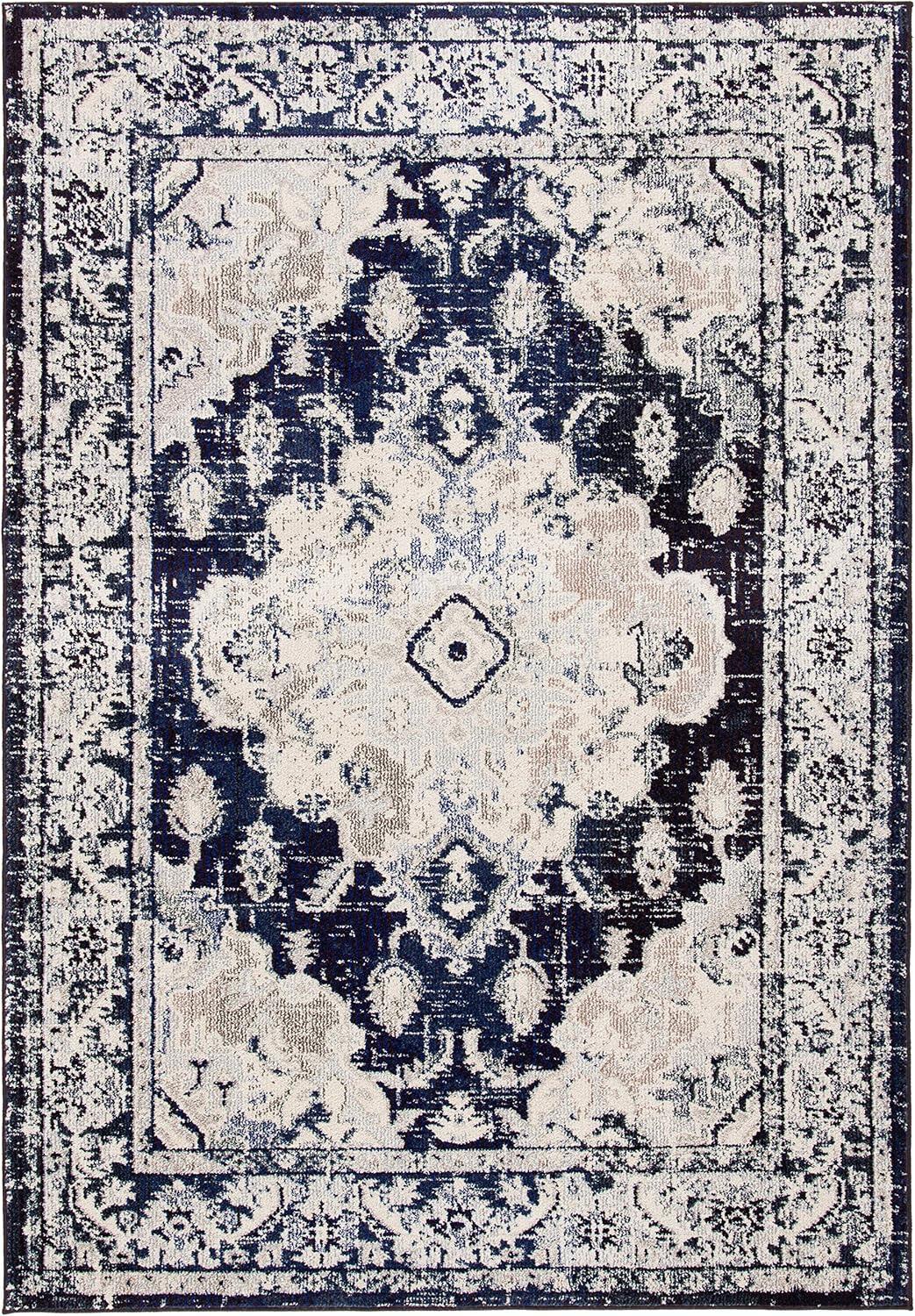image:imageSAFAVIEH Monaco Collection Area Rug 8 x 11 Violet amp Light Blue NonShedding amp Easy to Clean Distressed Medallion Design Ideal for Living Room Bedroom Dining Space MNC243LIvoryNavy