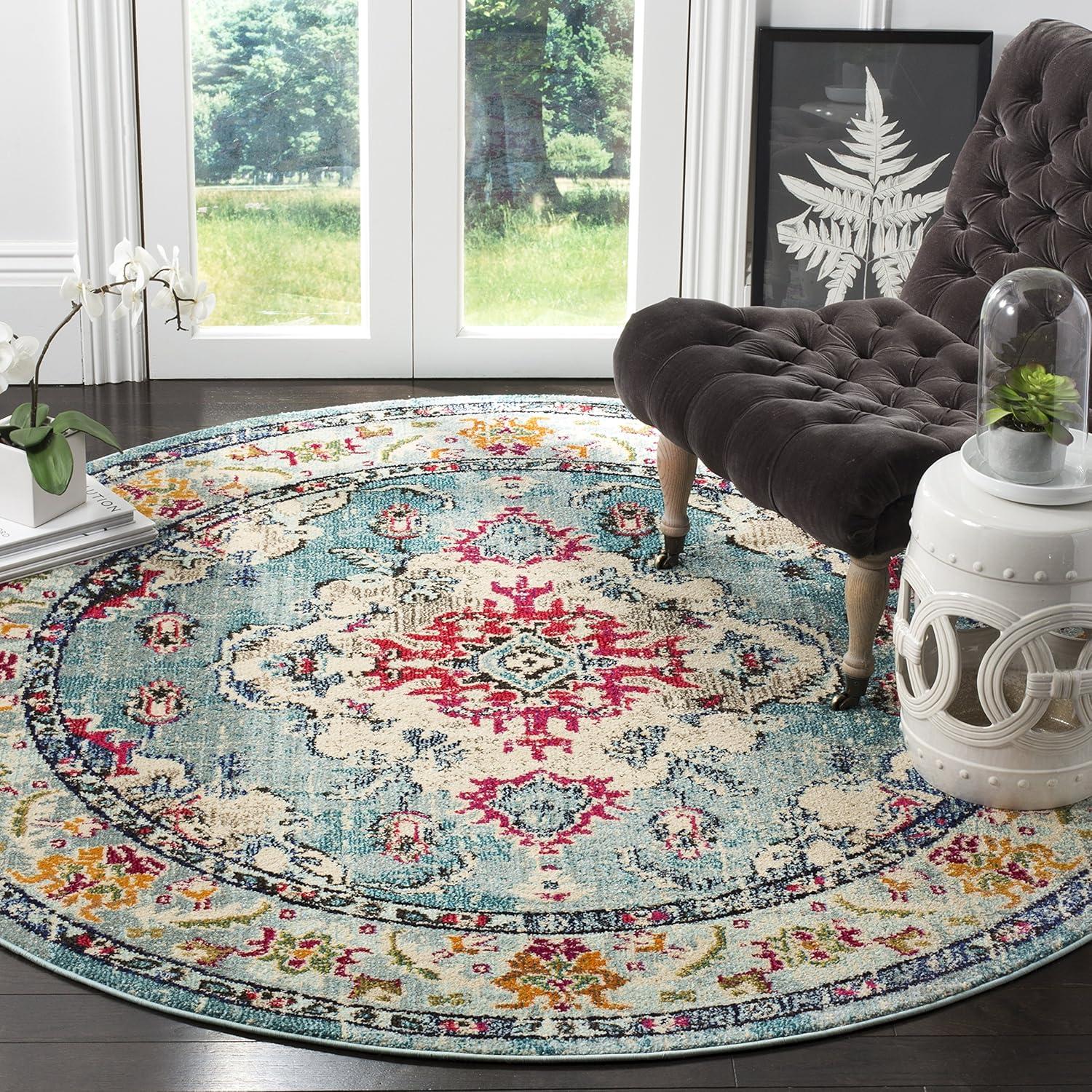image:imageSAFAVIEH Monaco Collection Area Rug 8 x 11 Violet amp Light Blue NonShedding amp Easy to Clean Distressed Medallion Design Ideal for Living Room Bedroom Dining Space MNC243LLight BlueFuchsia
