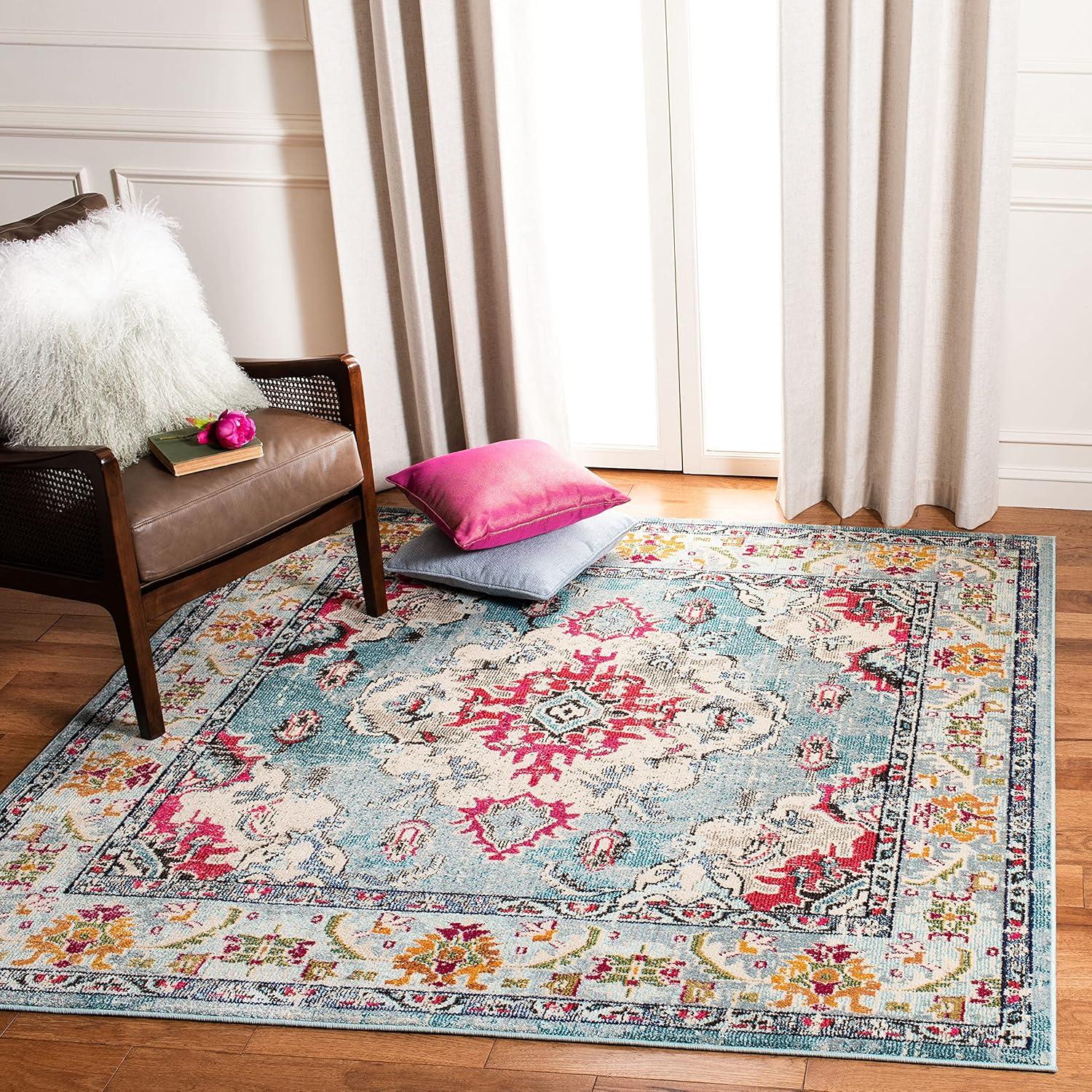 image:imageSAFAVIEH Monaco Collection Area Rug 8 x 11 Violet amp Light Blue NonShedding amp Easy to Clean Distressed Medallion Design Ideal for Living Room Bedroom Dining Space MNC243LLight BlueFuchsia