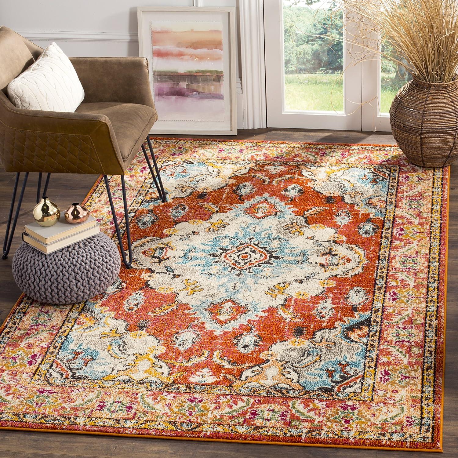 image:imageSAFAVIEH Monaco Collection Area Rug 8 x 11 Violet amp Light Blue NonShedding amp Easy to Clean Distressed Medallion Design Ideal for Living Room Bedroom Dining Space MNC243LOrangeLight Blue