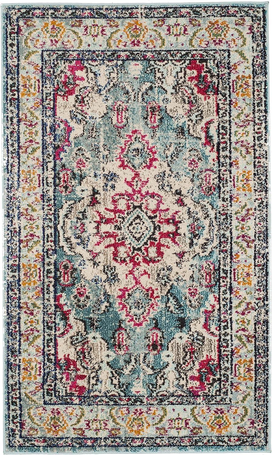 image:imageSAFAVIEH Monaco Collection Area Rug 8 x 11 Violet amp Light Blue NonShedding amp Easy to Clean Distressed Medallion Design Ideal for Living Room Bedroom Dining Space MNC243LLight BlueFuchsia