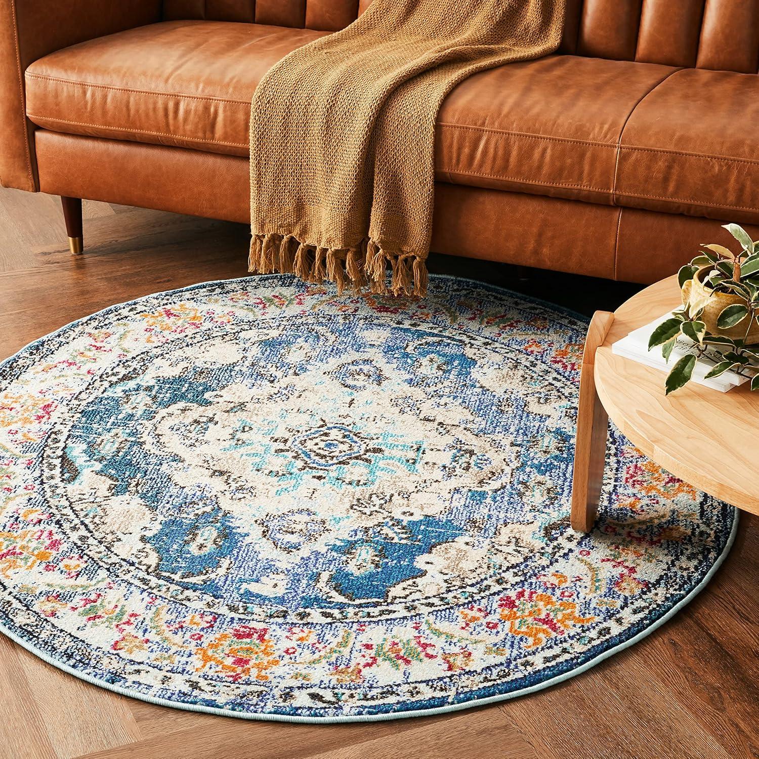 image:imageSAFAVIEH Monaco Collection Area Rug 8 x 11 Violet amp Light Blue NonShedding amp Easy to Clean Distressed Medallion Design Ideal for Living Room Bedroom Dining Space MNC243LNavyLight Blue