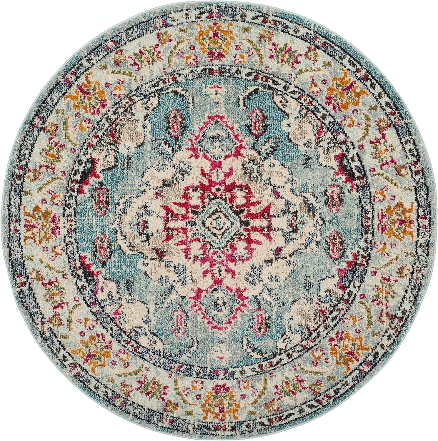 image:imageSAFAVIEH Monaco Collection Area Rug 8 x 11 Violet amp Light Blue NonShedding amp Easy to Clean Distressed Medallion Design Ideal for Living Room Bedroom Dining Space MNC243LLight BlueFuchsia