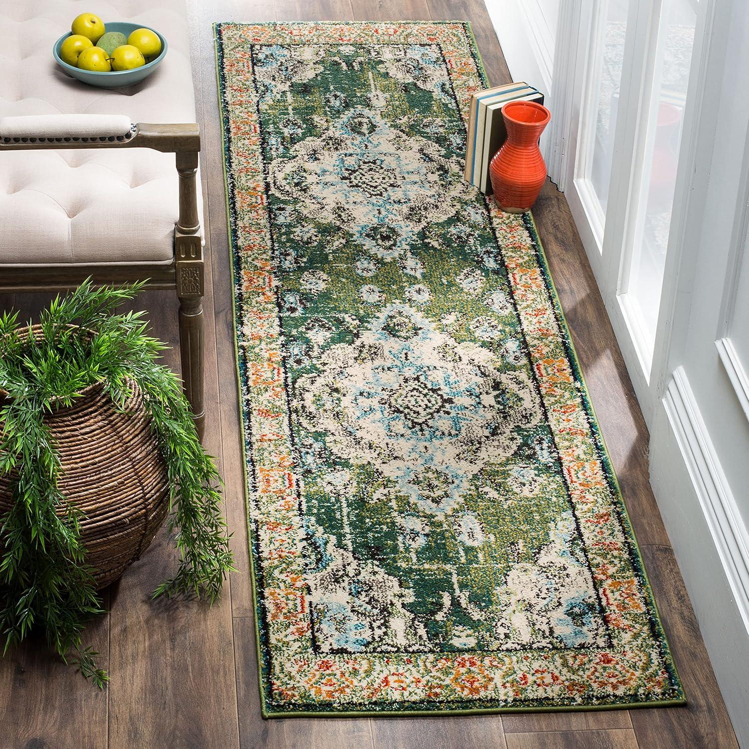 image:imageSAFAVIEH Monaco Collection Area Rug 8 x 11 Violet amp Light Blue NonShedding amp Easy to Clean Distressed Medallion Design Ideal for Living Room Bedroom Dining Space MNC243LForest GreenLight Blue
