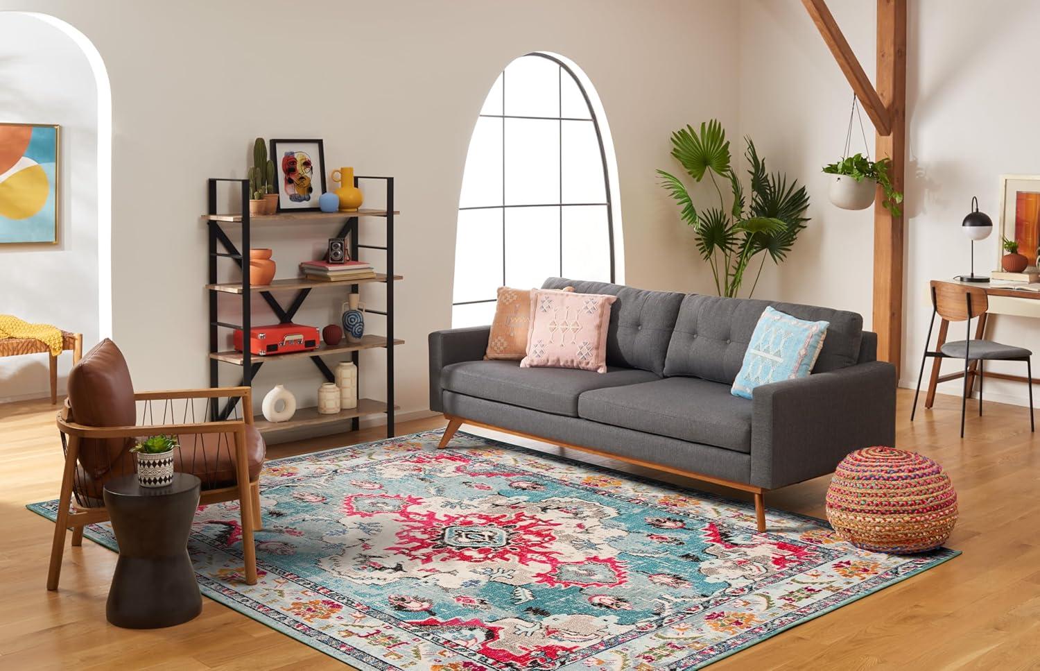 image:imageSAFAVIEH Monaco Collection Area Rug 8 x 11 Violet amp Light Blue NonShedding amp Easy to Clean Distressed Medallion Design Ideal for Living Room Bedroom Dining Space MNC243LLight BlueFuchsia