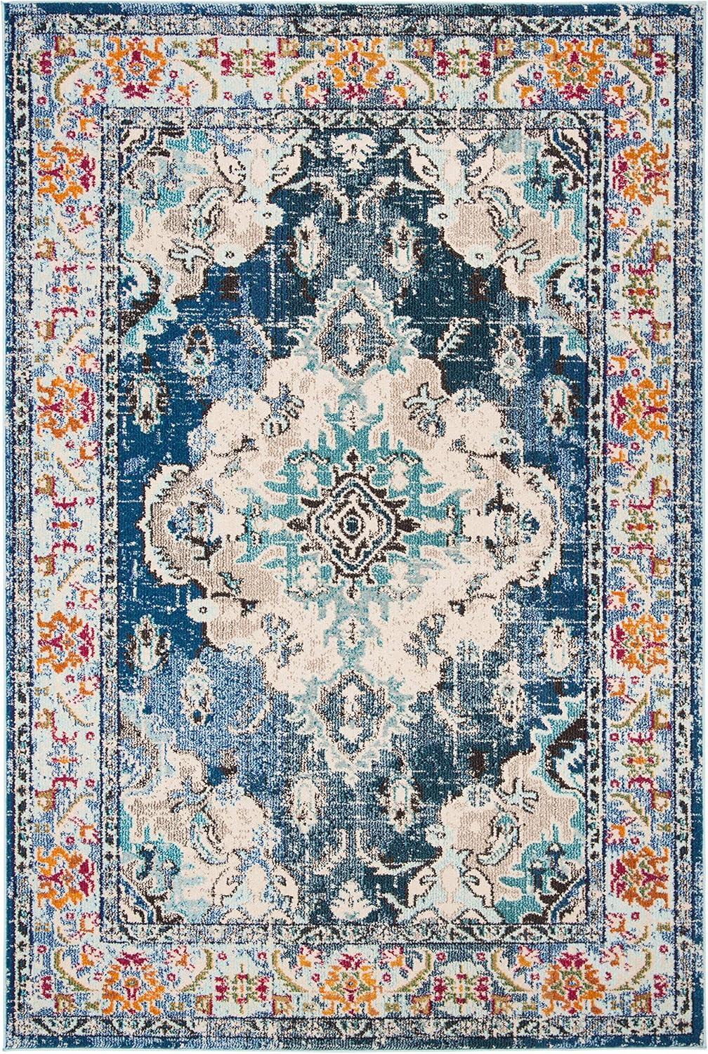 image:imageSAFAVIEH Monaco Collection Area Rug 8 x 11 Violet amp Light Blue NonShedding amp Easy to Clean Distressed Medallion Design Ideal for Living Room Bedroom Dining Space MNC243LNavyLight Blue