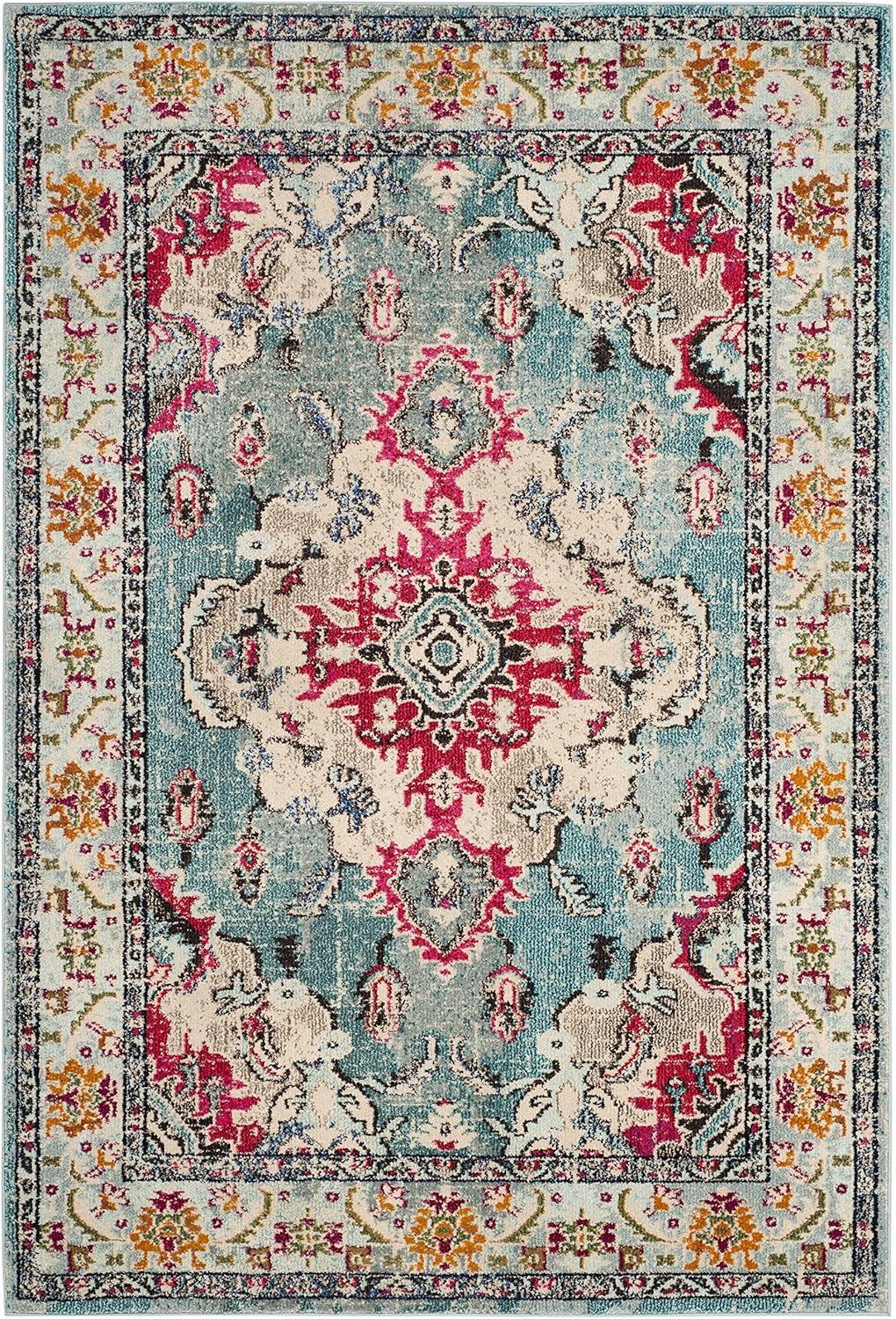 image:imageSAFAVIEH Monaco Collection Area Rug 8 x 11 Violet amp Light Blue NonShedding amp Easy to Clean Distressed Medallion Design Ideal for Living Room Bedroom Dining Space MNC243LLight BlueFuchsia