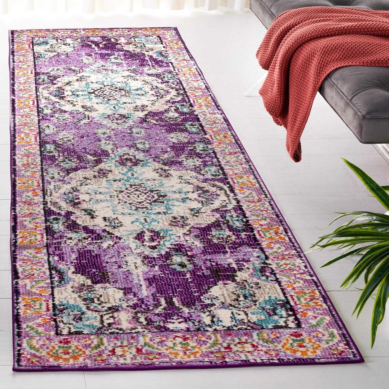 image:imageSAFAVIEH Monaco Collection Area Rug 8 x 11 Violet amp Light Blue NonShedding amp Easy to Clean Distressed Medallion Design Ideal for Living Room Bedroom Dining Space MNC243LVioletLight Blue