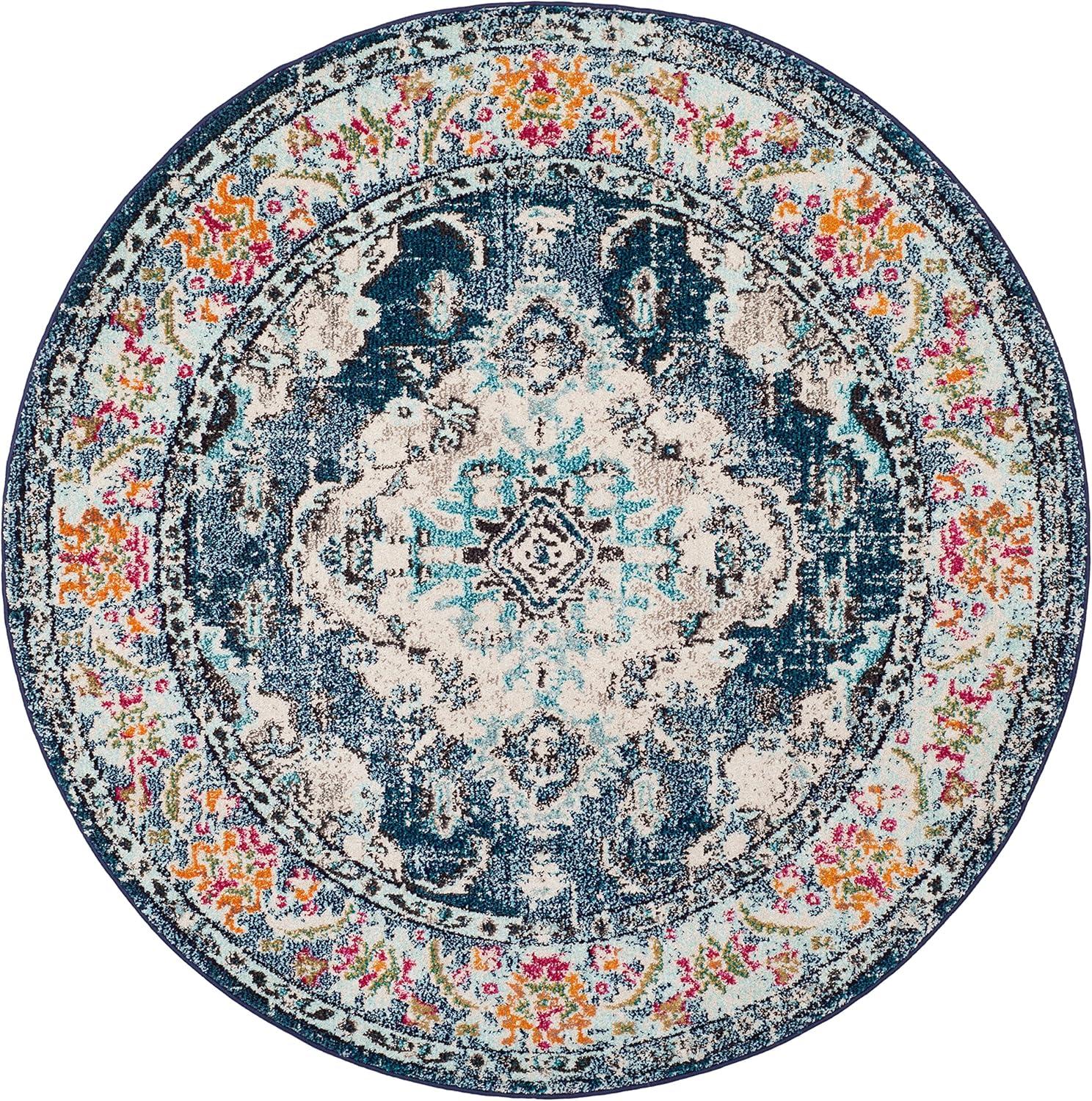 image:imageSAFAVIEH Monaco Collection Area Rug 8 x 11 Violet amp Light Blue NonShedding amp Easy to Clean Distressed Medallion Design Ideal for Living Room Bedroom Dining Space MNC243LNavyLight Blue