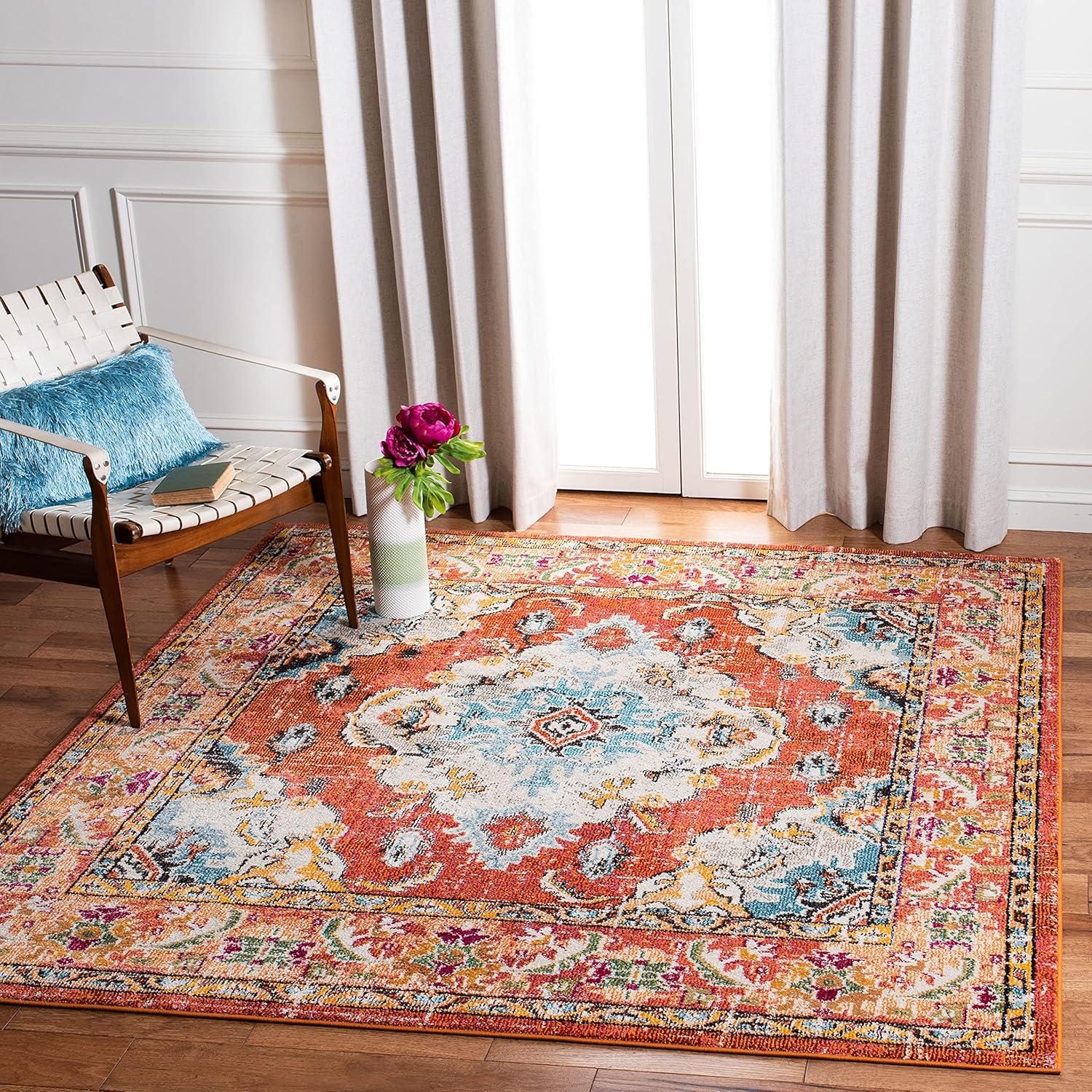 image:imageSAFAVIEH Monaco Collection Area Rug 8 x 11 Violet amp Light Blue NonShedding amp Easy to Clean Distressed Medallion Design Ideal for Living Room Bedroom Dining Space MNC243LOrangeLight Blue